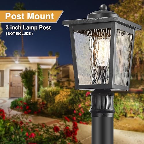 Miniatura 7 de Poste de luces para exteriores, postes de lámpara para postes de iluminación exterior con vidrio ondulado de agua, acabado negro de aluminio para