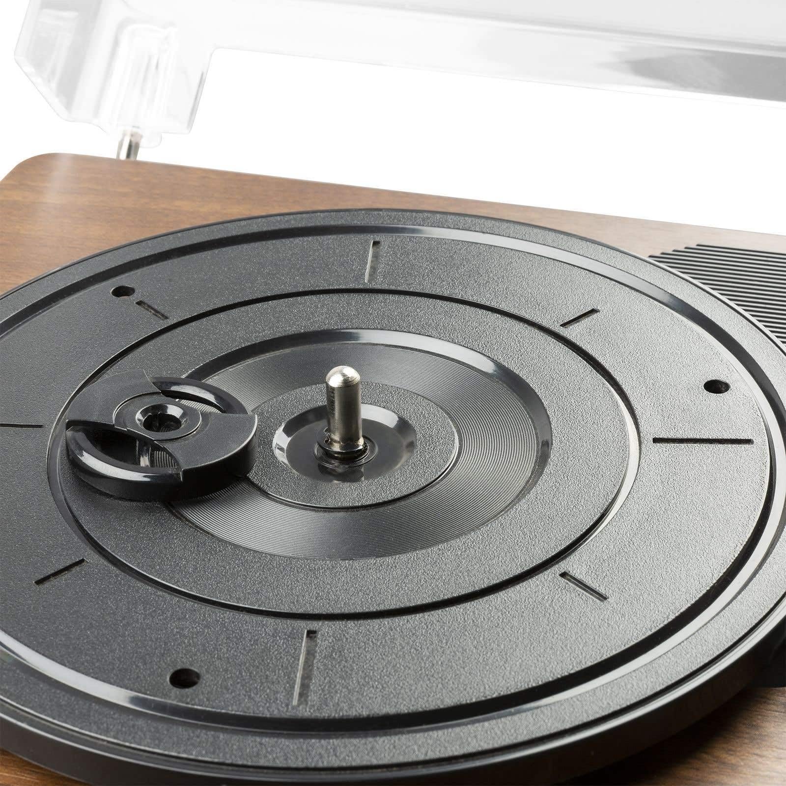 Fenton RP161 Plattenspieler Bluetooth, HQ Vinyl Player, Staubdeckel, Line-Out, eingebaute Stereo Lautsprecher, 3 Geschwindigkeiten, Single Puck, Schallplattenspieler mit Lautsprecher Walnuss Braun