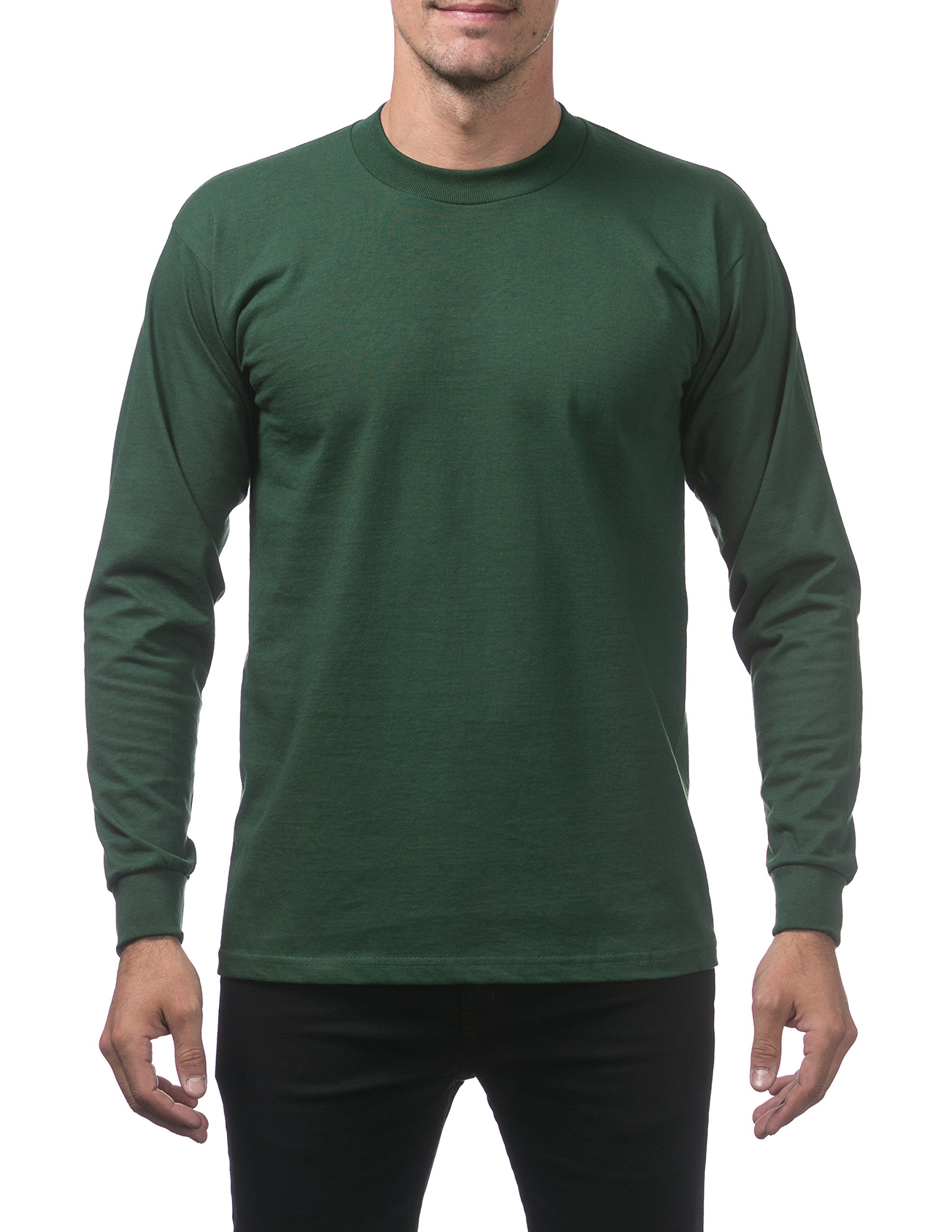 Pro Club Men's Heavyweight Cotton Long Sleeve Crew Neck T-Shirt, Forest Green, XXXXL