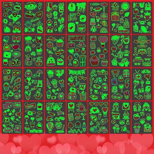 Miniatura 6 de Partywind 560 estilos luminosos tatuajes temporales para el día de San Valentín, 56 hojas de calcomanías de tatuaje de amor con corazón brillante