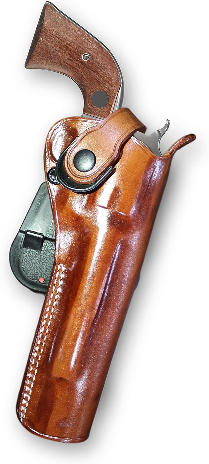 Masc OWB Leather Paddle Revolver Holster with Retention Strap, Fits Super Redhawk Alaskan Shroud .480/454/45 7.5-inch, Right Hand Draw, Brown #1431#