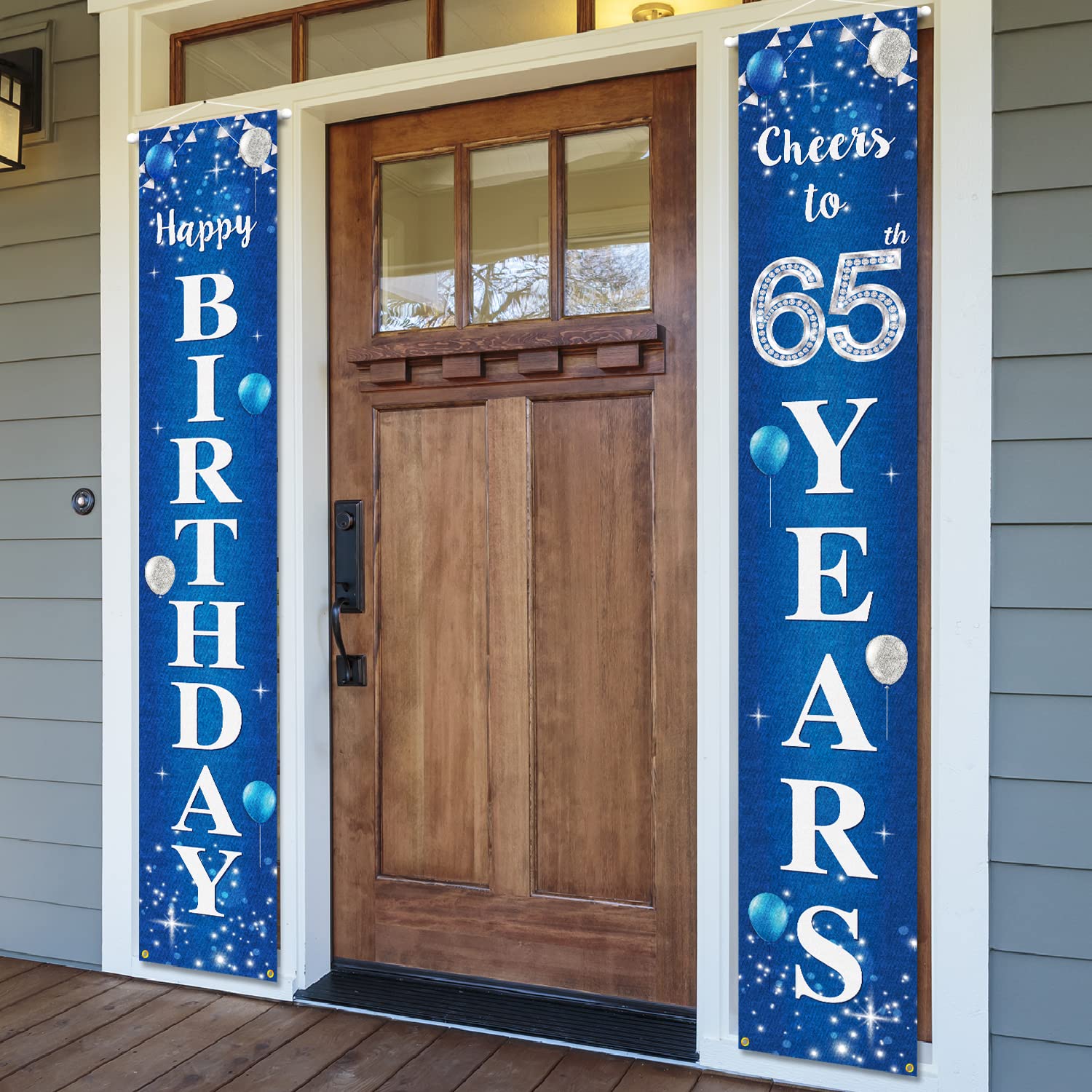 Happy 65th Birthday Yard Sign Door Banner - Cheers to 65 Years Birthday Party Decorations Supplies for Men Women - Blue