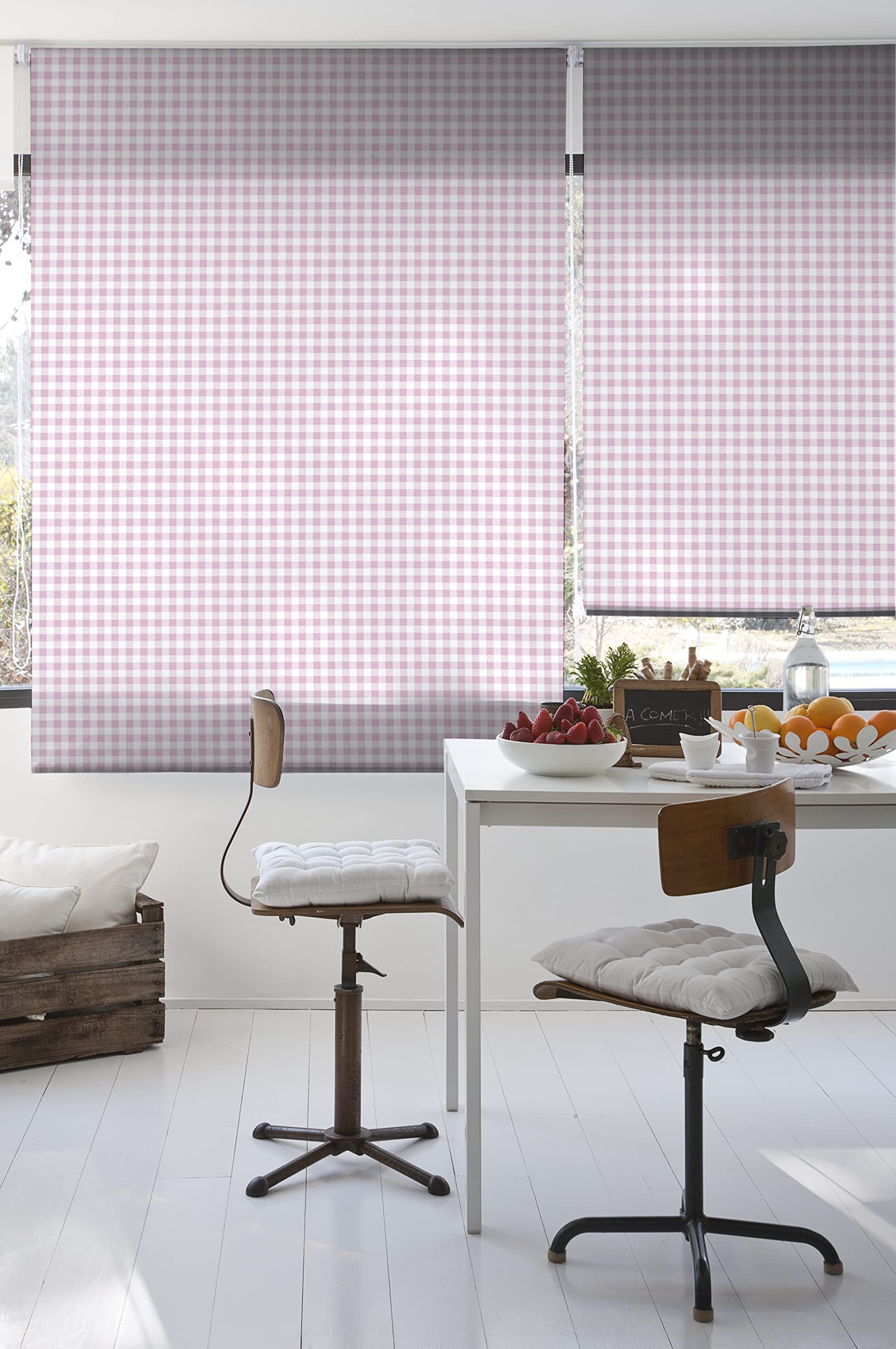 Estoralis | Cuisine | Store Enrouleur Moderne | Tissu translucide imprimé | Vichy-2 Rose | 150 x 180 cm. (Largeur/Hauteur) Taille du Tissu 147 x 175 cm. | Stores pour fenêtres et Portes