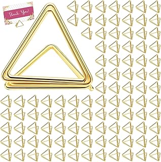 100 Pcs Place Card Holder, Triangle Shape Table Number Holder, Wedding Table Mini Name Card Holder, Seating Labels Placecard Clips Stand, Photo Picture Holder for Wedding Party Baby Shower (Gold)