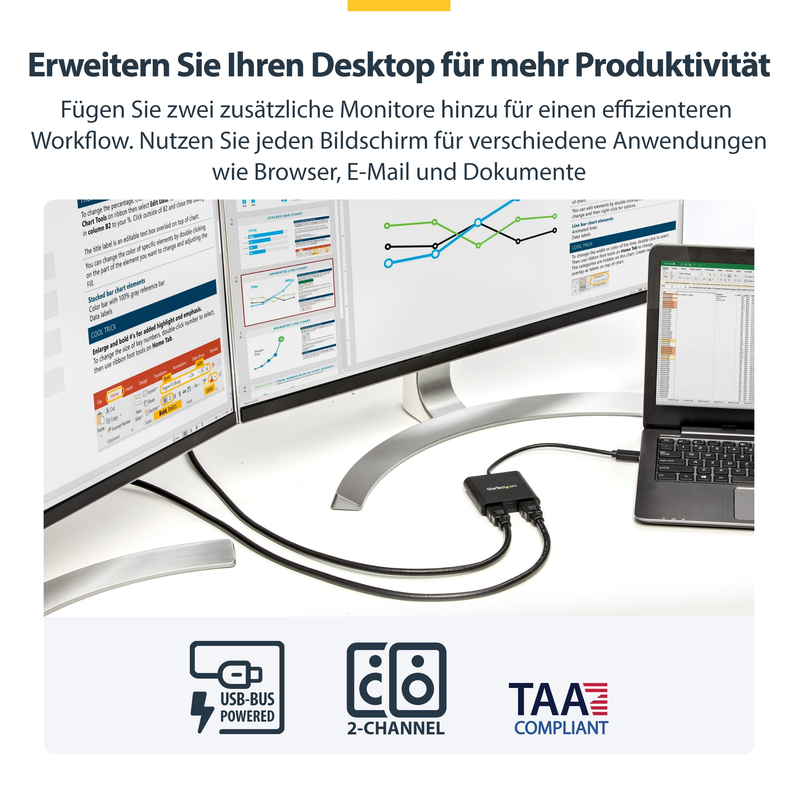 StarTech USB-A 3.0 auf Dual HDMI Adapter für Windows, Dual HDMI USB Bildschirm Konverter, 4K 30Hz und 1080p 60Hz, Mehrbildschirm-Modus: Erweitern oder Spiegeln