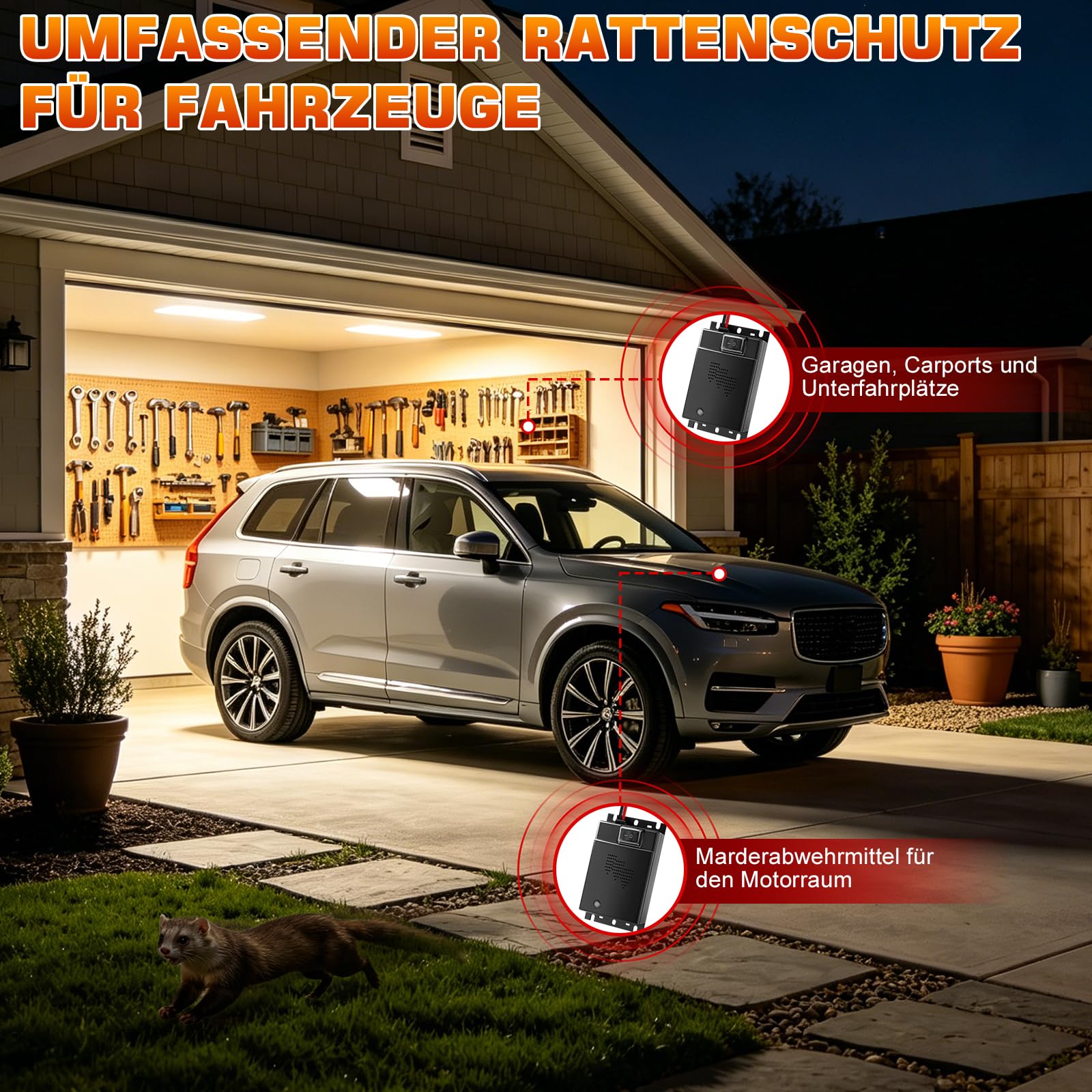 Marderschreck Auto mit Ultraschall Marderabwehr für 12V Autobatterie