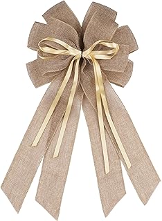 YKW Large Linen Brown Burlap Bow for Wreath 20x11 Inch - Rustic Farmhouse Front Door Decor Tree Topper Fall Autumn Wedding Decorations Indoor Outdoor Ornaments