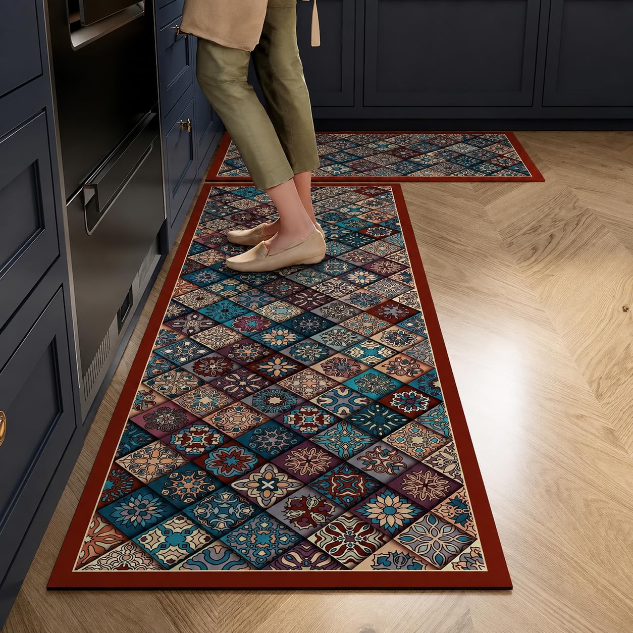 proxin Kitchen Mat for Floor Anti Slip, 2 Pcs Non Slip Kitchen Mats for Floor, Washable Kitchen Floor Rugs with Rubber Backing, Comfortable Standing Mat for Kitchen, Sink, Balcony & Office