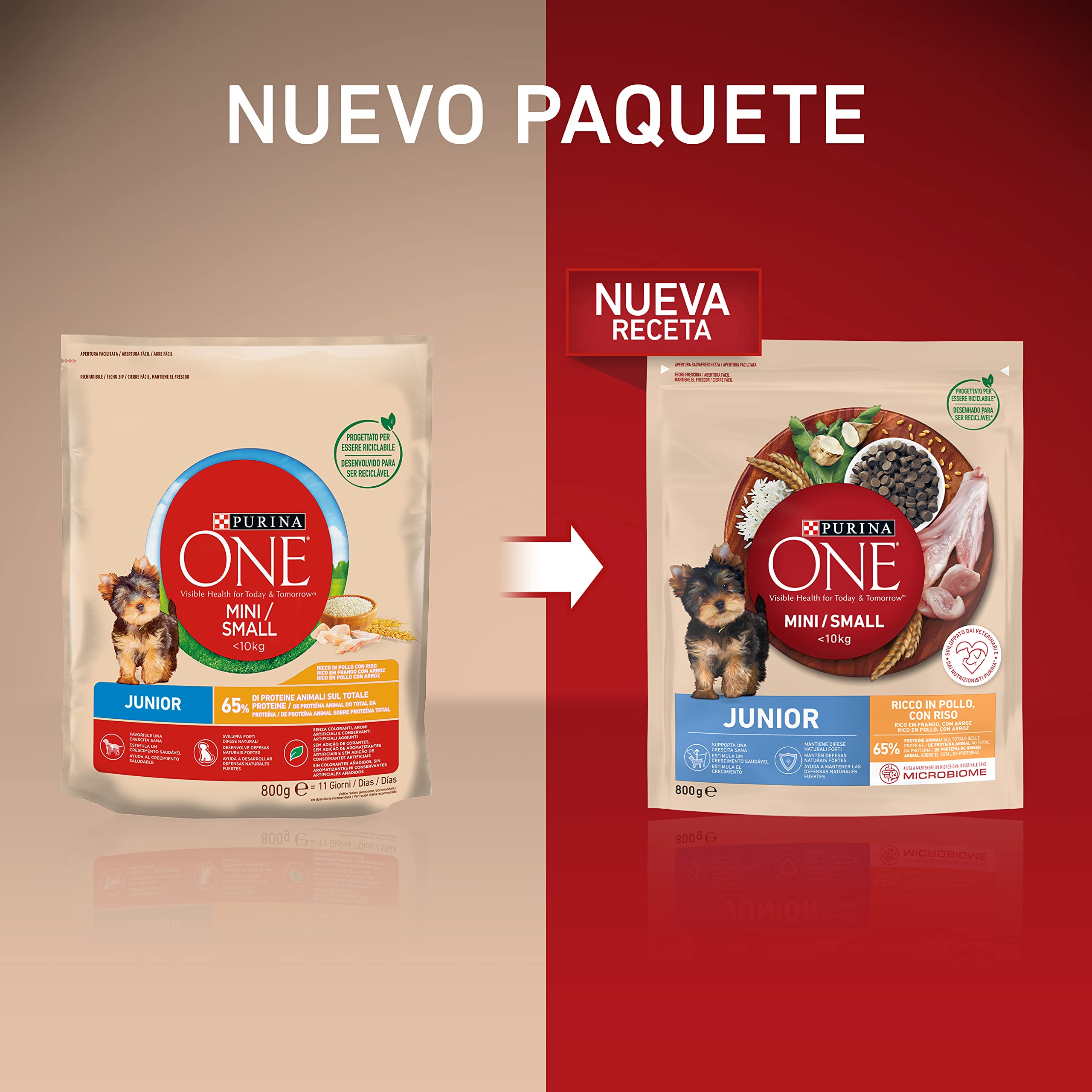 Purina ONE Mini <10 kg Pasza dla małego psa Szczeniaka, junior, dziecko z kurczakiem i ryżem, 6 worków po 1,5 kg