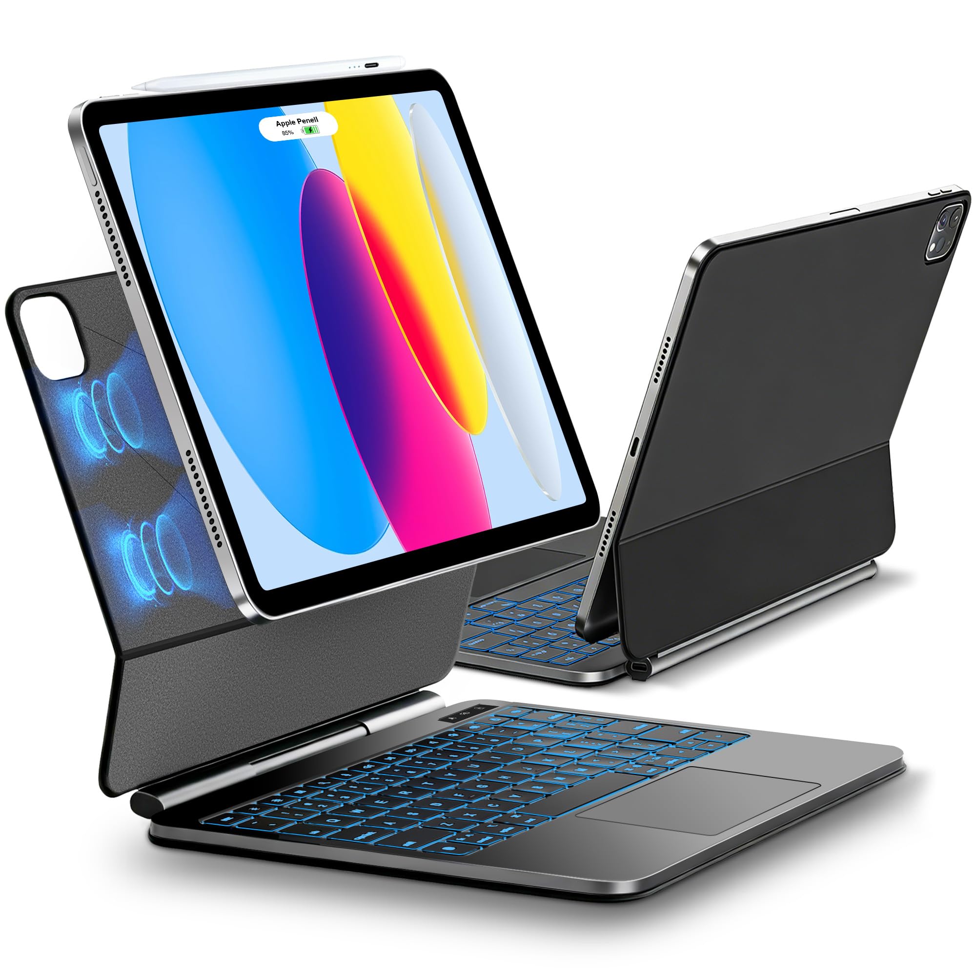 for iPad 11th (A16 2025) & 10th Generation 10.9 inch 2022 Case with Keyboard, Magic-Style Keyboard Case with Trackpad, 130° Floating Cantilever Stand, 7-Color Backlit Keys, Sleek Stain-Resistant Case