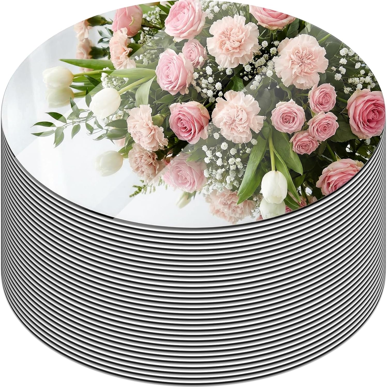 36 Pcs 12 Round Mirrors for Centerpieces for Tables, Round Mirrors Trays Plates for Centerpieces, Wedding Decorations, Baby Shower Party, Christmas Decorations, 2mm