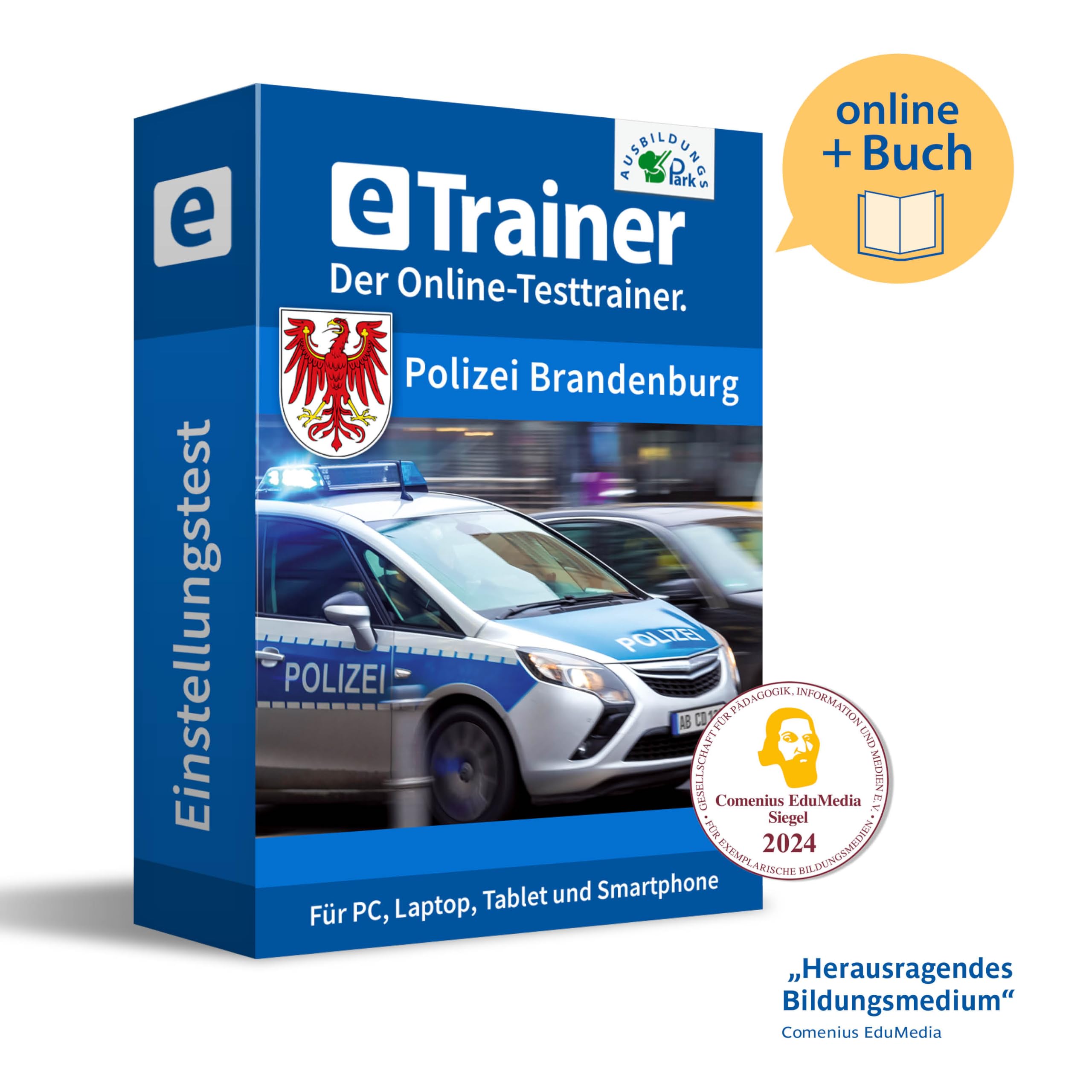 Eignungstest Polizei Brandenburg Prüfungspaket | Online-Trainer mit Mathe-Buch | Aufgaben mit Antworten und Lösungswegen | Einstellungstest erfolgreich bestehen | Deutsch, Wissen, Mathe, Logik …