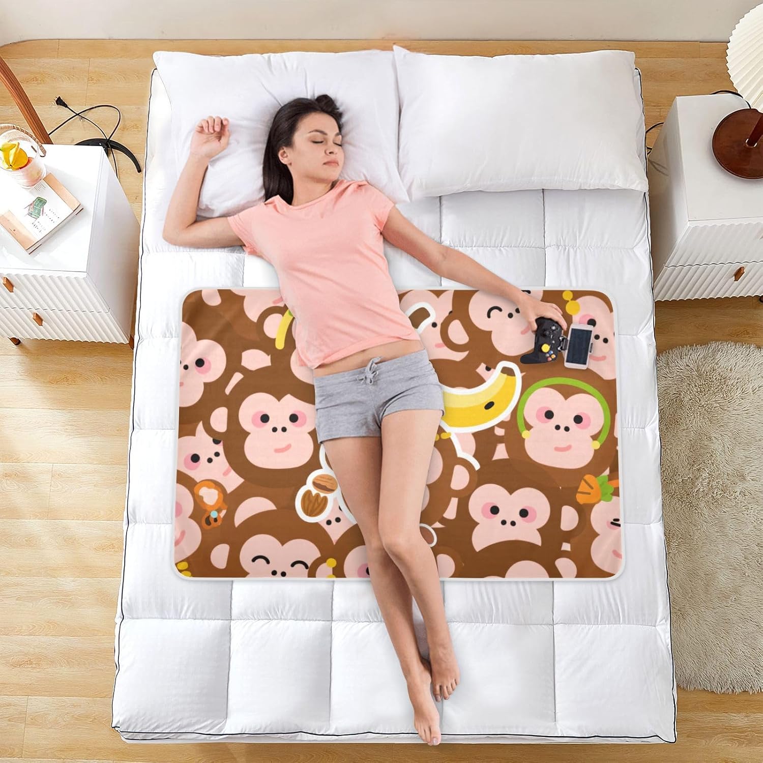 Cartoon Cute Monkey Brown Extra Large Resuable Changing Pad Covers Waterproof Washable Pads for Bed Leakproof Quick Drying Pad Liner for Kids Bedwetting , 52" L x 34" W