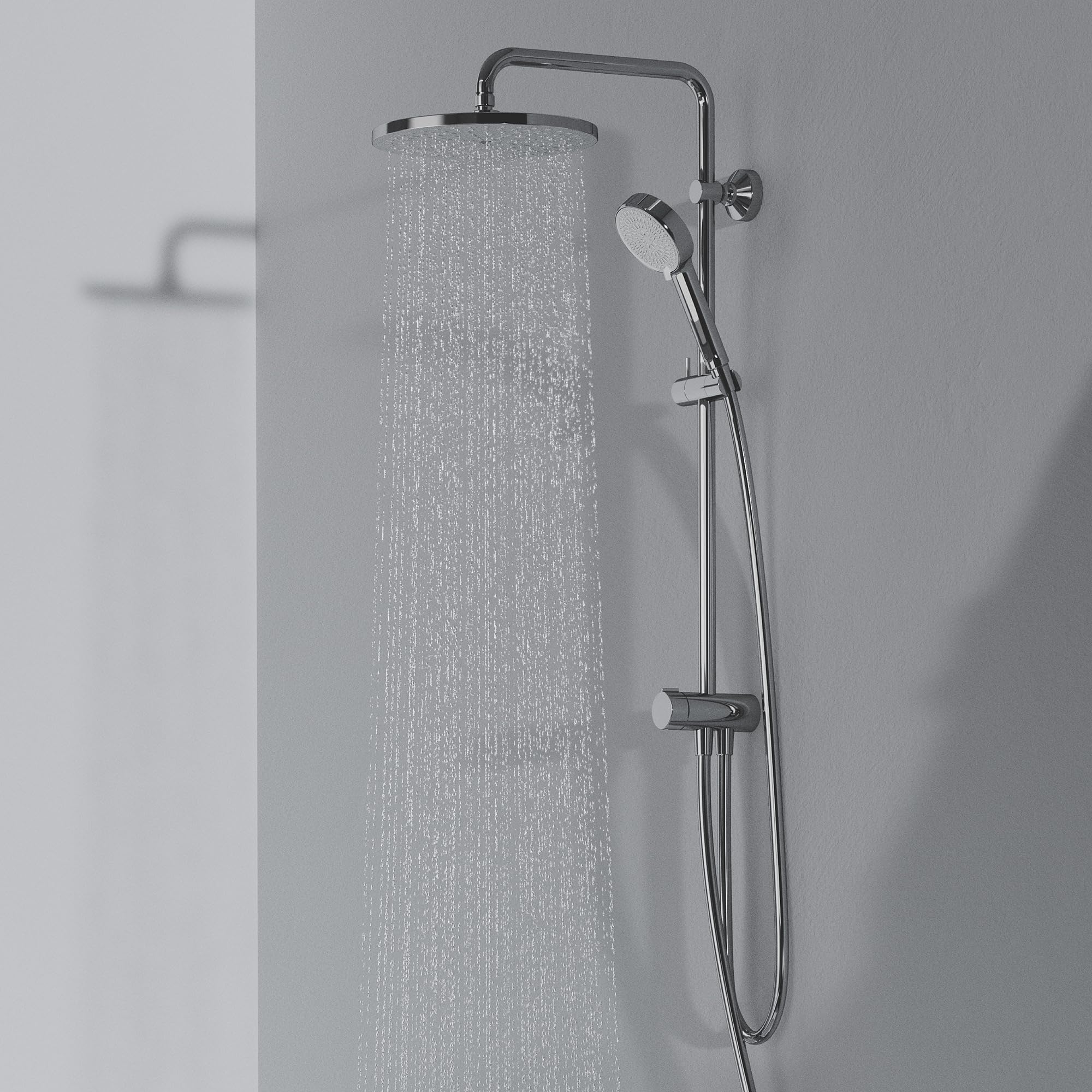 Ideal Standard Alero colonna doccia, kit doccia a risparmio idrico con due tipi di getto (SilkRain e Rain), montaggio flessibile grazie al braccio girevole – Cromo (260 x 513 x 1117 mm)