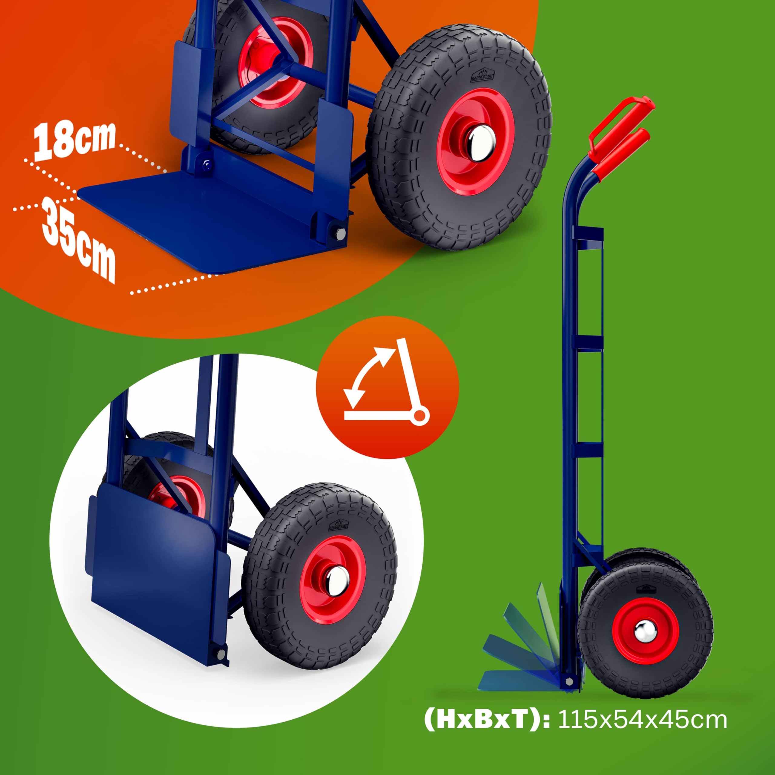 GARDEBRUK® Carrello Portapacchi Pneumatici in Gomma Piena PU Pieghevole 200 kg in Acciaio Carrellino da Trasporto