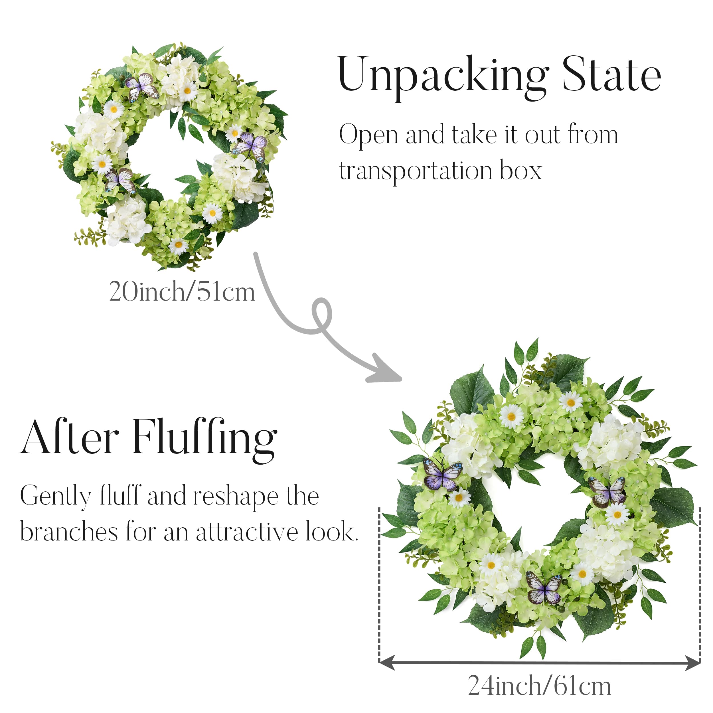 Couronne De Porte Automne 61 Cm Avec Hortensias, Feuilles Et Hibou - Déco Main Sur Base Vigne Naturelle - 6