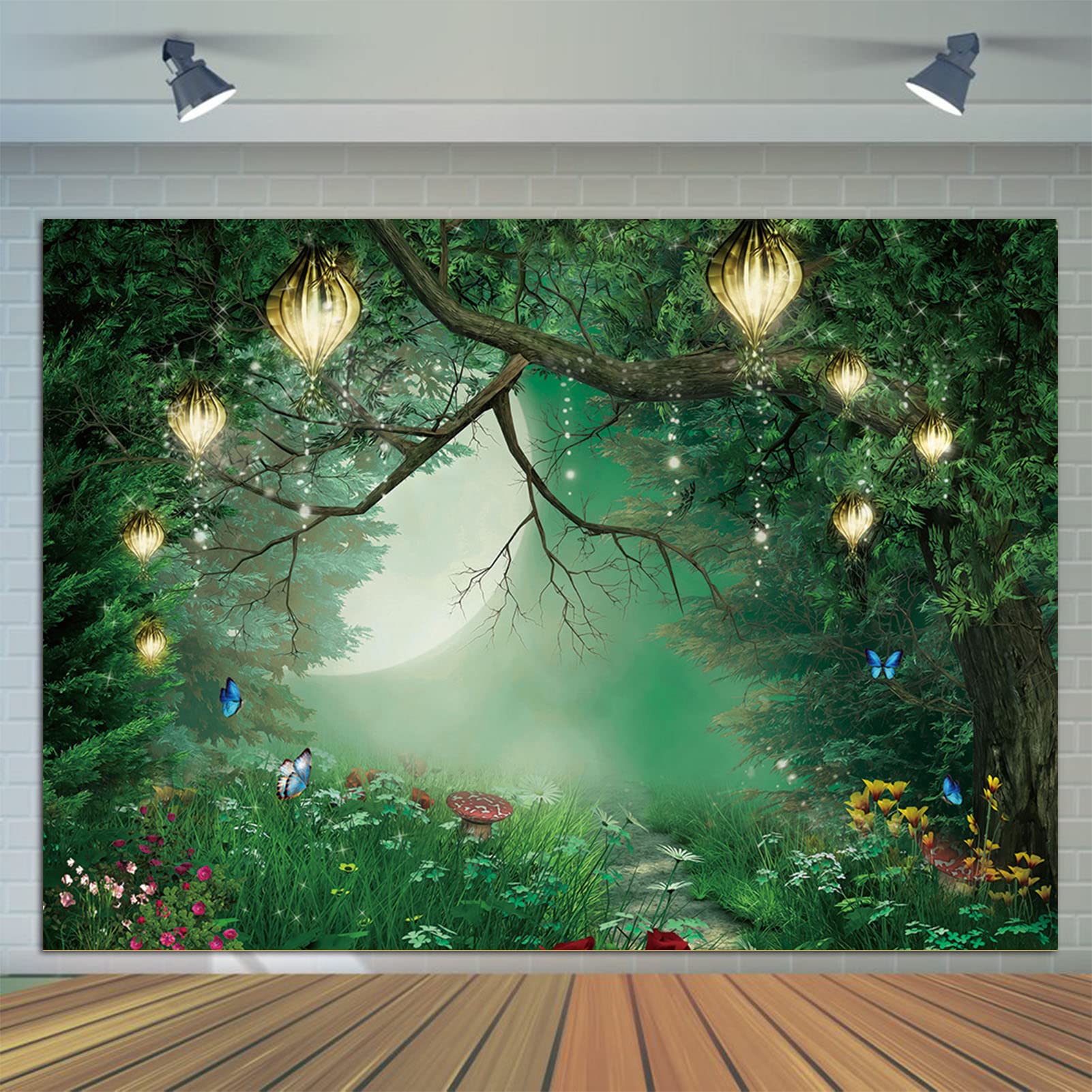 7x5ft Spring Enchanted Fairytale Forest Backdrop for Photography Mushroom Wonderland Photo Background for Newborn Baby Shower Photoshoot Children Birthday Party Decorations Banner