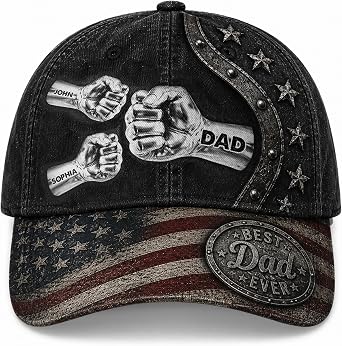 GODMERCH Personalized Dad Hat, Dad Hats for Men with Kid Names, New Dad Gifts, Gift for Daddy Papa Grandpa Fathers Day from Son Daughter Style 1