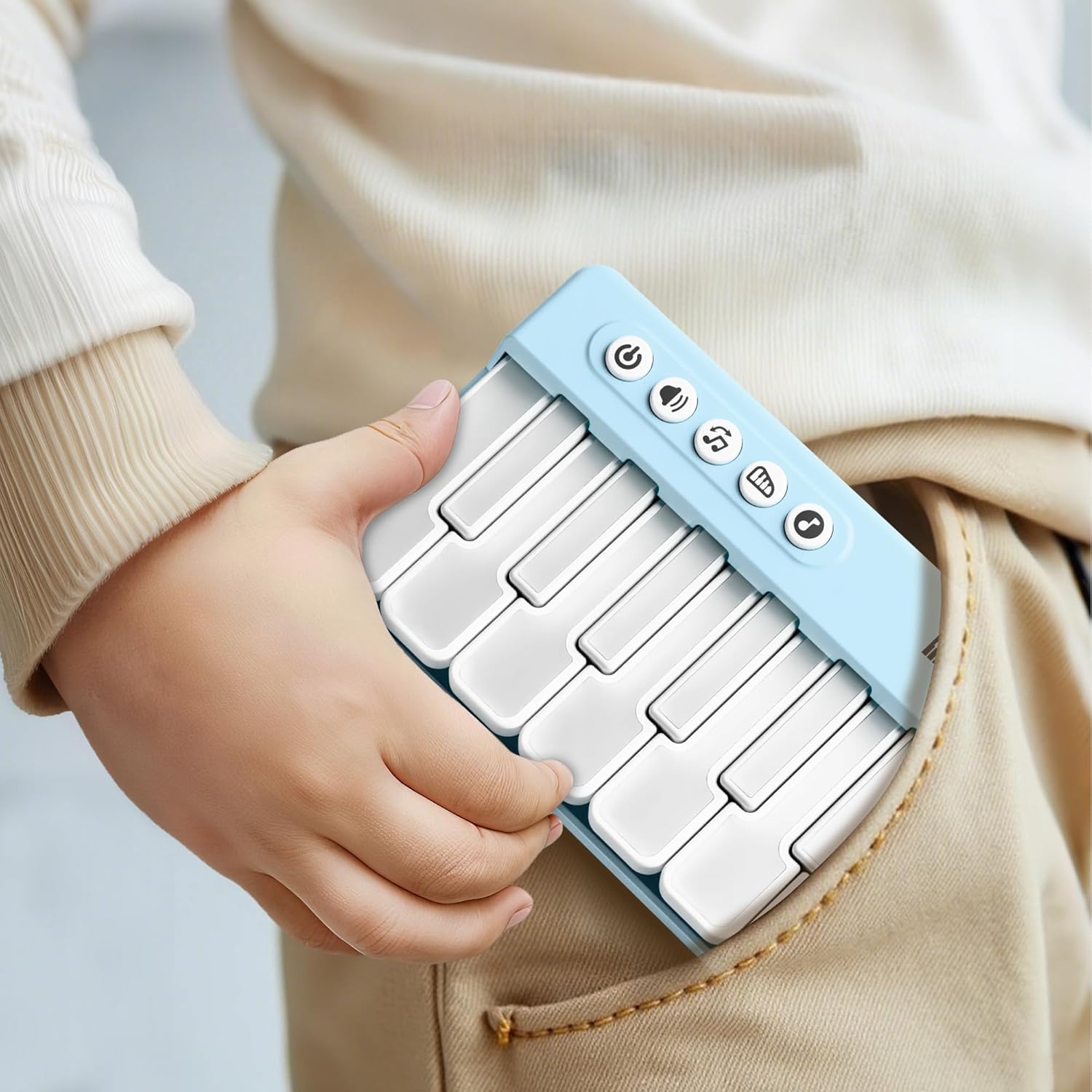 iPlay, iLearn Kids Mini Piano Toy W/Rainbow Lights, Toddler Pocket Travel Piano Keyboard for 1-3, Portable Musical Instrument Toys, Music Interactive Birthday Gift 2 4 5 6 Year Old Boy Girl Child-Blue