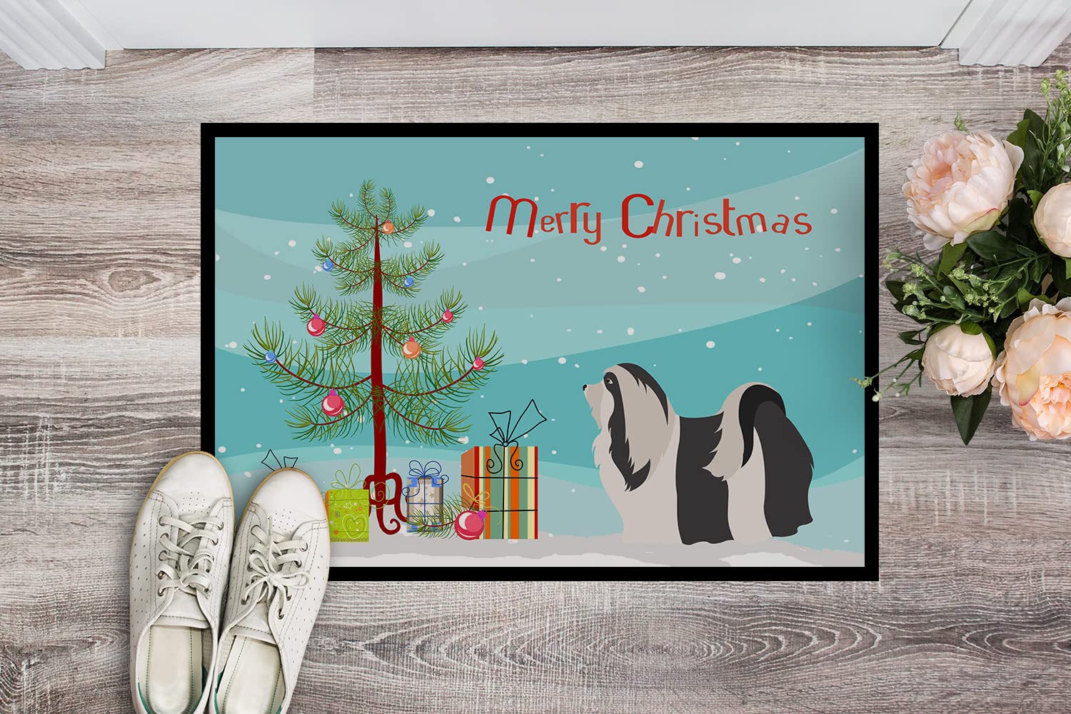 Caroline's Treasures BB8476JMAT Havanese Christmas Doormat 24x36 Front Door Mat Indoor Outdoor Rugs for Entryway, Non Slip Washable Low Pile, 24H X 36W