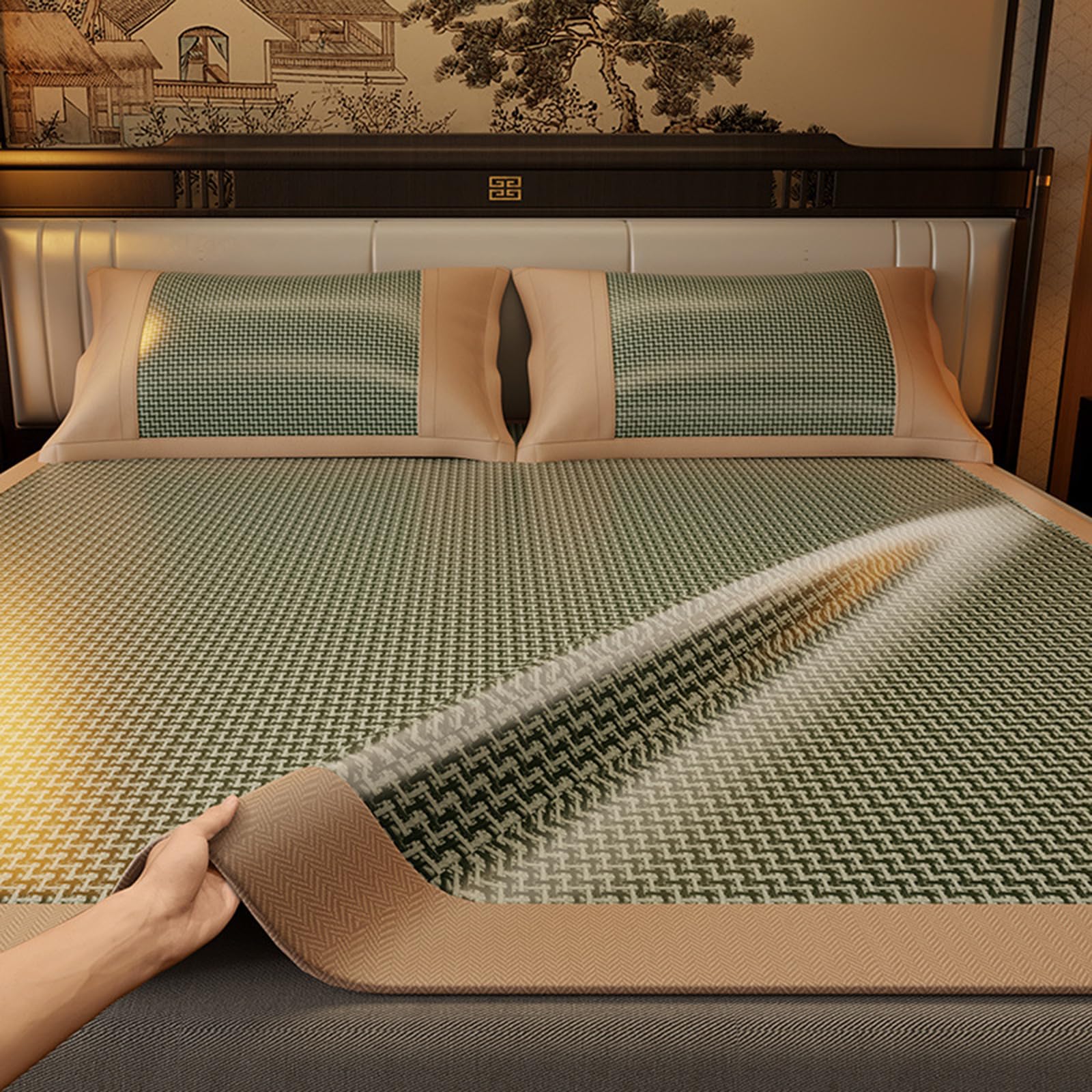 Tapis en bambou double face et rotin tissé pour le salon
