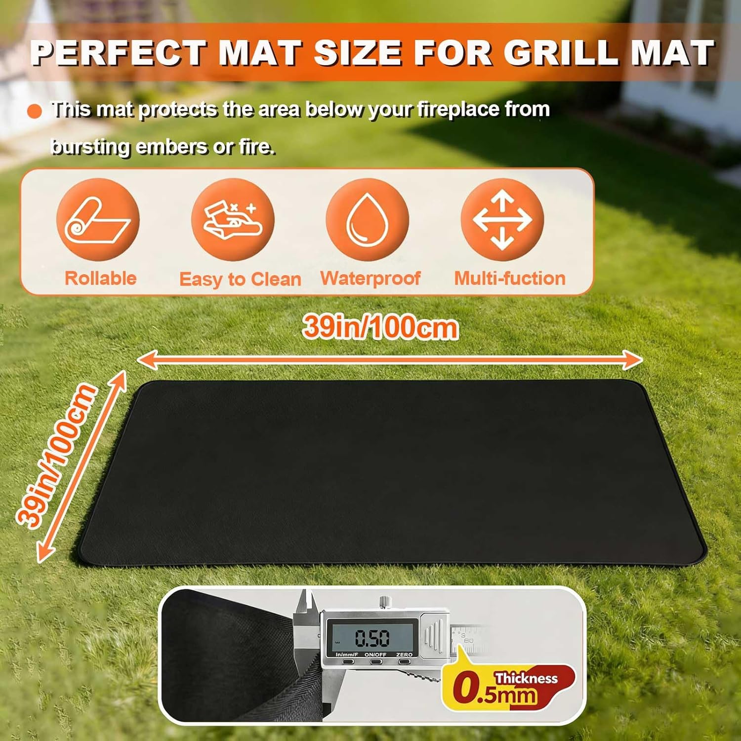 Under Grill Mats for Outdoor Grill, Double-Sided Fireproof Deck and Patio Protector Mat, Waterproof Oil-Proof BBQ Floor Pad Indoor Fire Pit Fireplace Mat, Portable Reusable,39 x39 inch