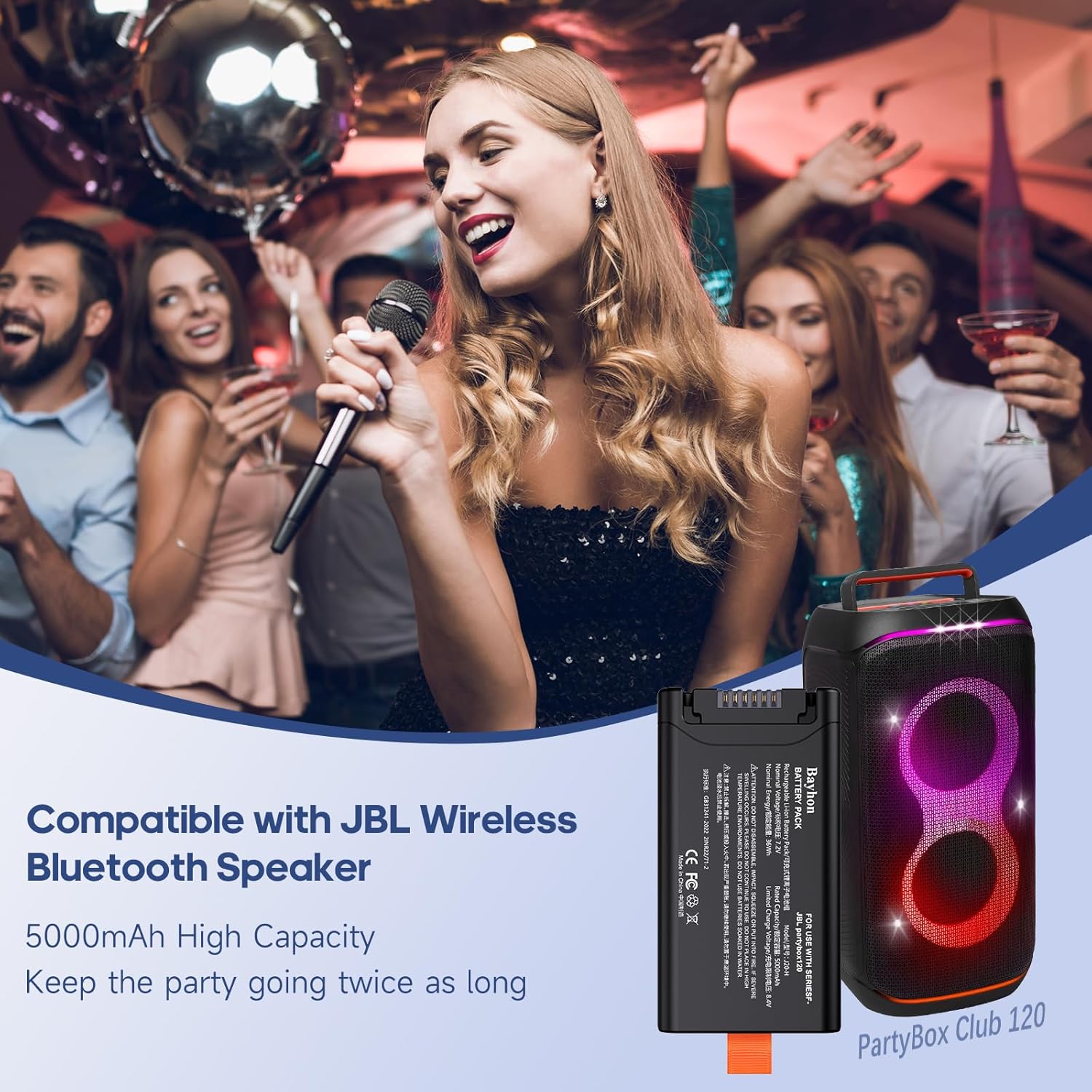 5000mAh 7.2V 36Wh Rechargeable Lithium-ion Spare Battery Compatible with PartyBox Club 120,Perfect Replacement for Battery 200-(1 Pack) - Image 2