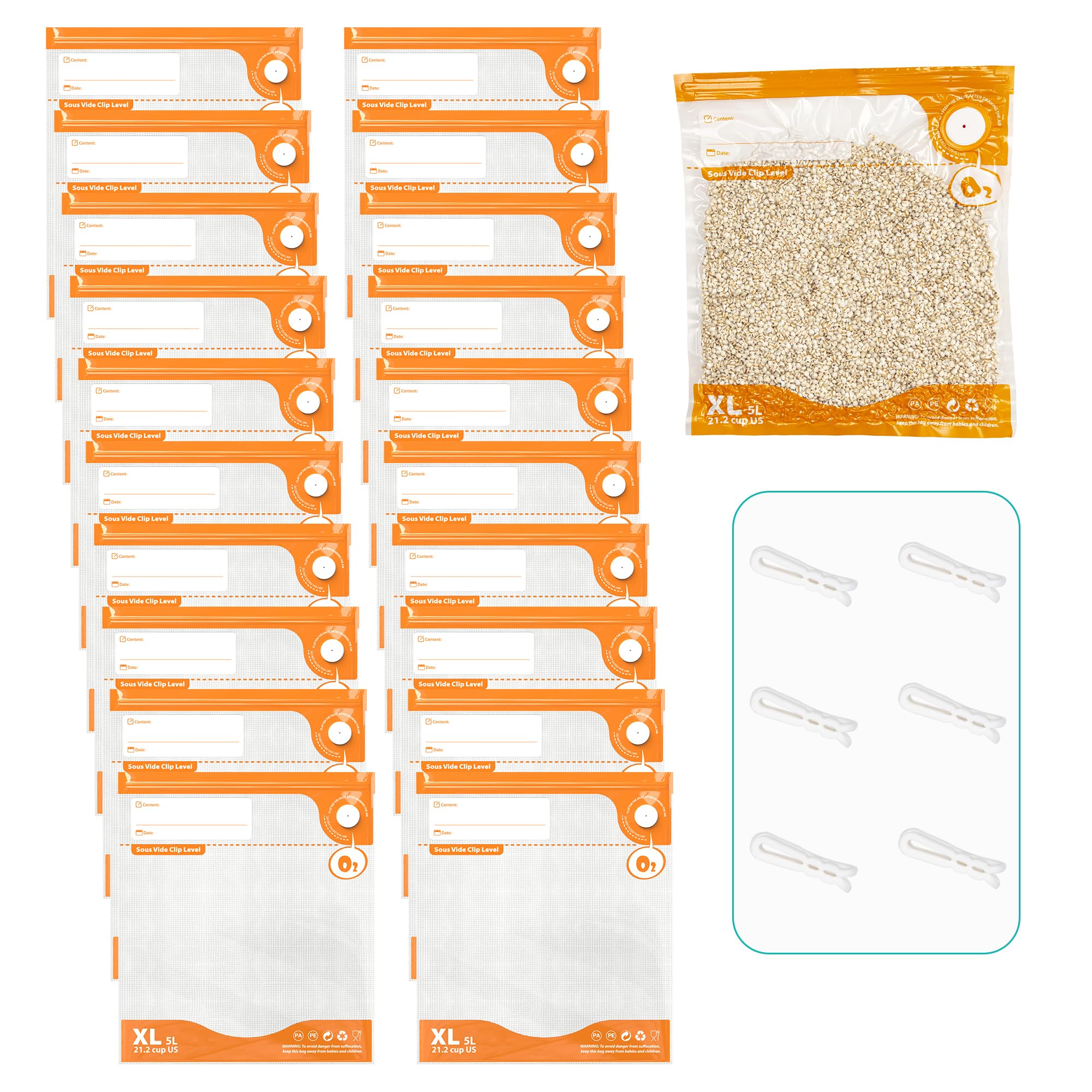 Vacuum Sealer Kit, Reusable Sous Vide Bags-20 Food Storage Bags 11.8"x13.4"