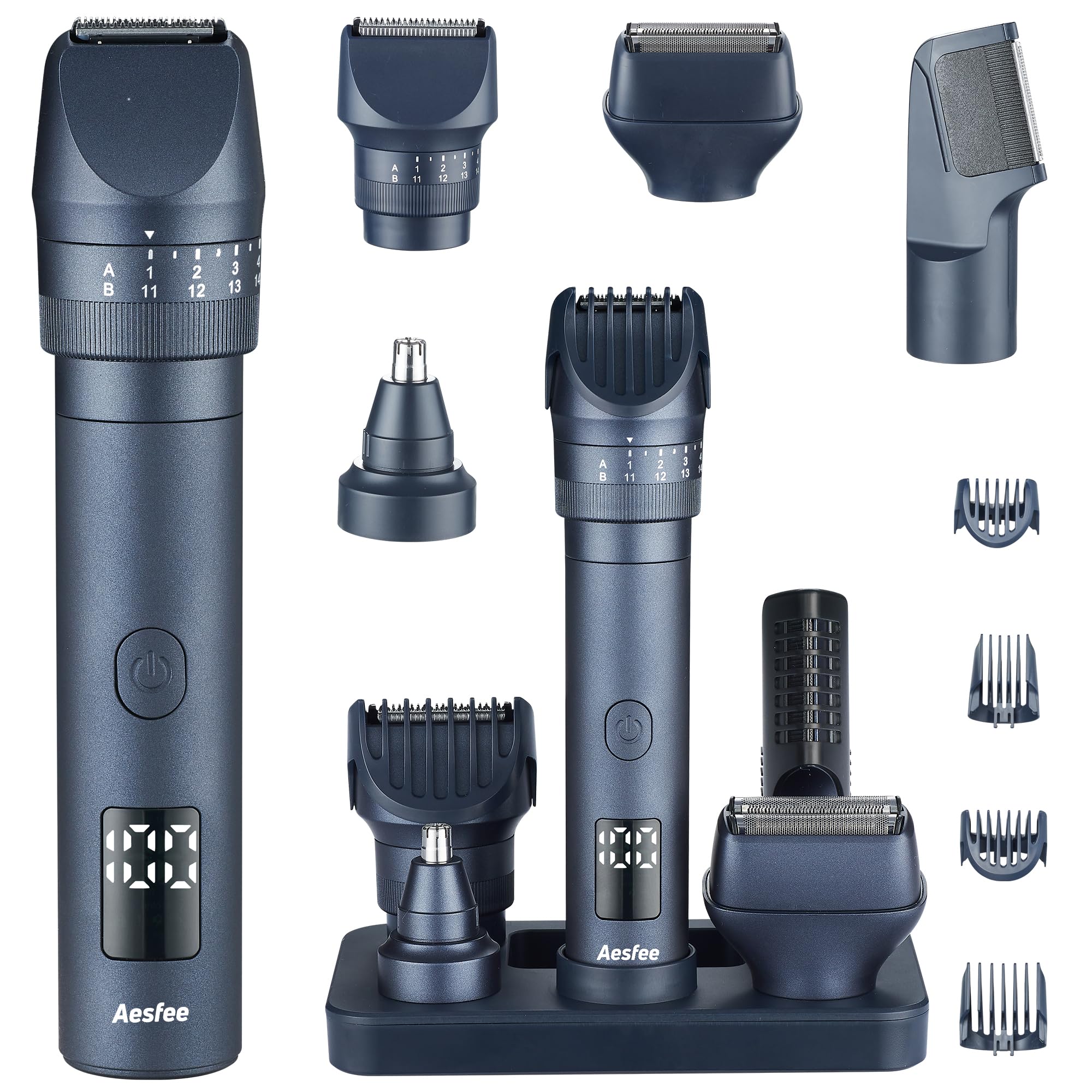 Beard Trimmers Kit for Men Precise Dial Adjustable 20 Lengths, 5-in-1 Electric Shavers and Hair Clippers Set - Body Nose Ear Mustache Hair Trimmers Razors Waterproof Wet/Dry - USB-C Charging Dock