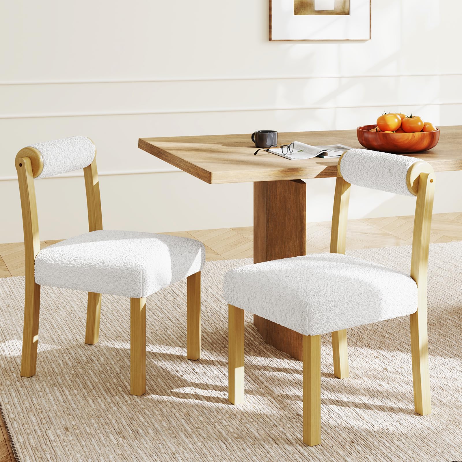 Giantex Set Of 4 Wooden Dining Chairs - Linen Upholstered, Acacia Wood Frame, Beige (350lb Capacity)