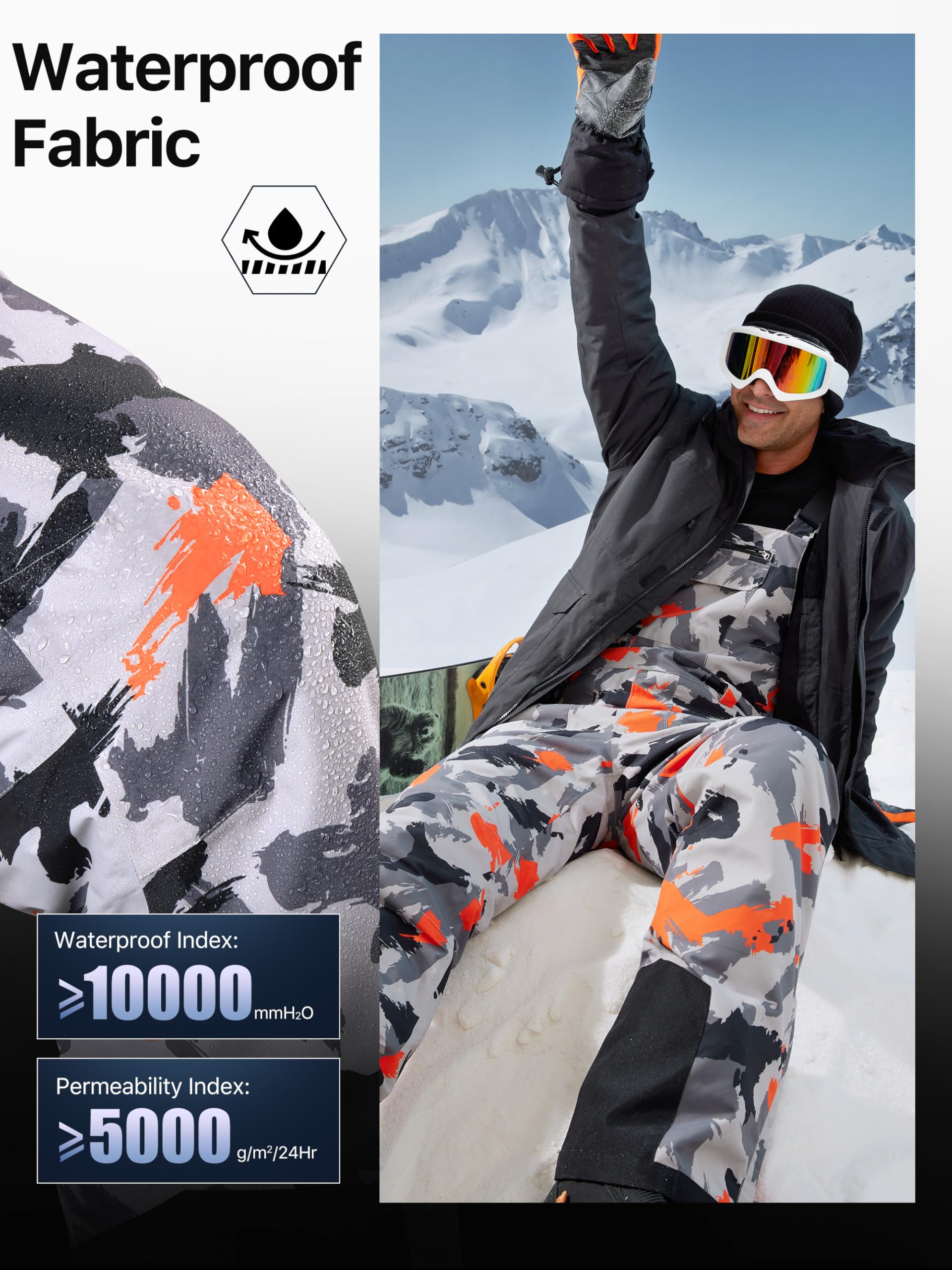 FREE SOLDIER Bavaglini da neve da uomo, pantaloni da sci Softshell, impermeabili, isolati, caldi, antivento, salopette da sci