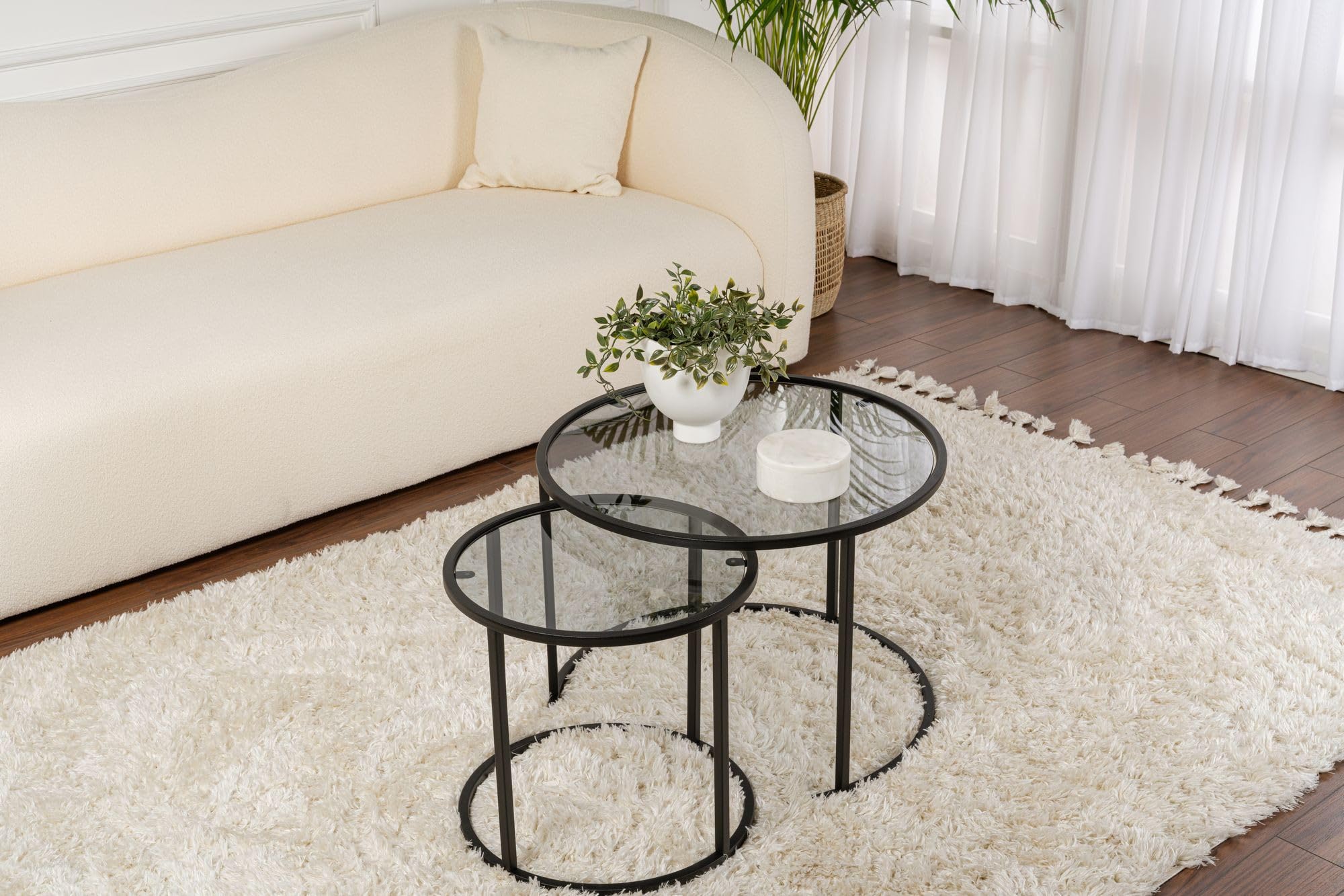Lot de 2 tables basses en métal "Aurum" - 60 x 60 x 43 cm - Noir Gris
