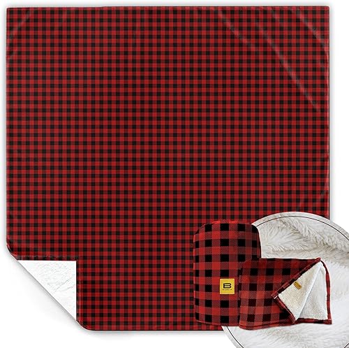 Miniatura 8 de Big Blanket Co Manta Sherpa Stretch a cuadros rojos  Sumérgete en la mejor manta Sherpa  Manta de 10 x 10 pies  Manta enorme perfecta para toda la