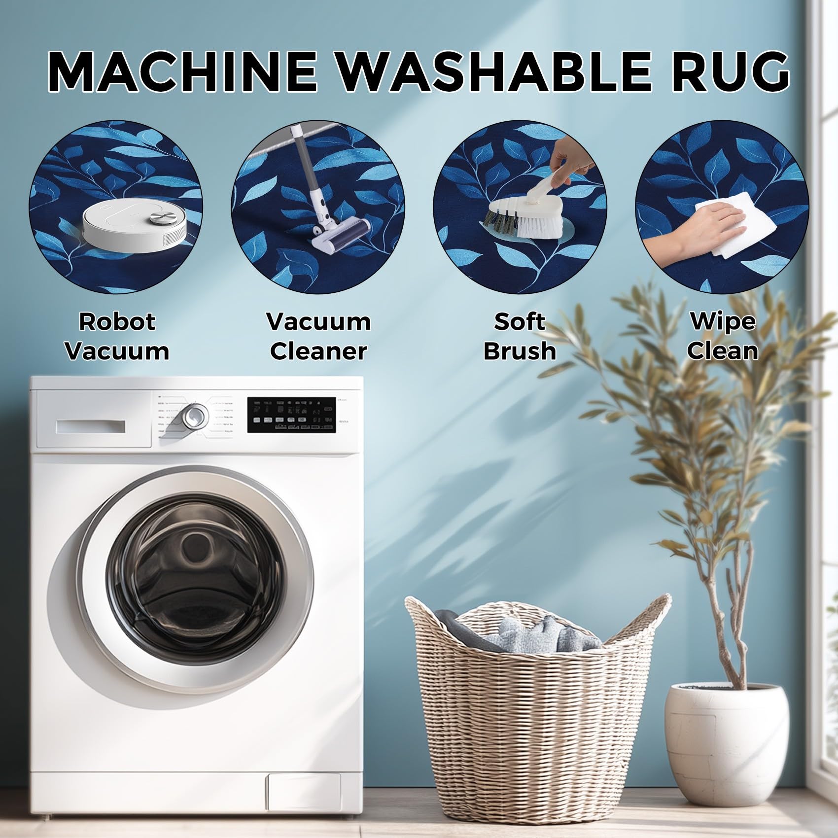 Générique Tapis Bleu Marine 60x90, Lavable Poils Ras