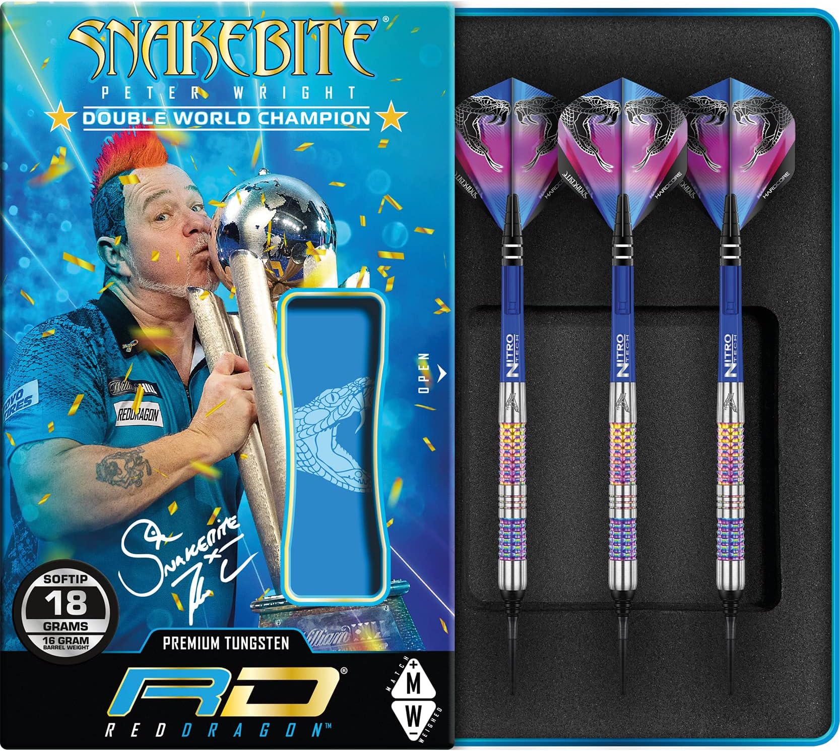 RED DRAGONPeter Wright Snakebite Rainbow Mamba Soft-Tip - 18g Tungsten Steeltip Darts with Flights and Shafts