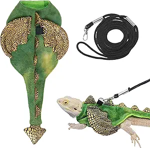 ADOGGYGO Bearded Dragon Harness Leash Set, Lizard Halloween Costume Adjustable Lizard Dinosaur Leash Harness for Bearded Dragon Reptiles (Small)