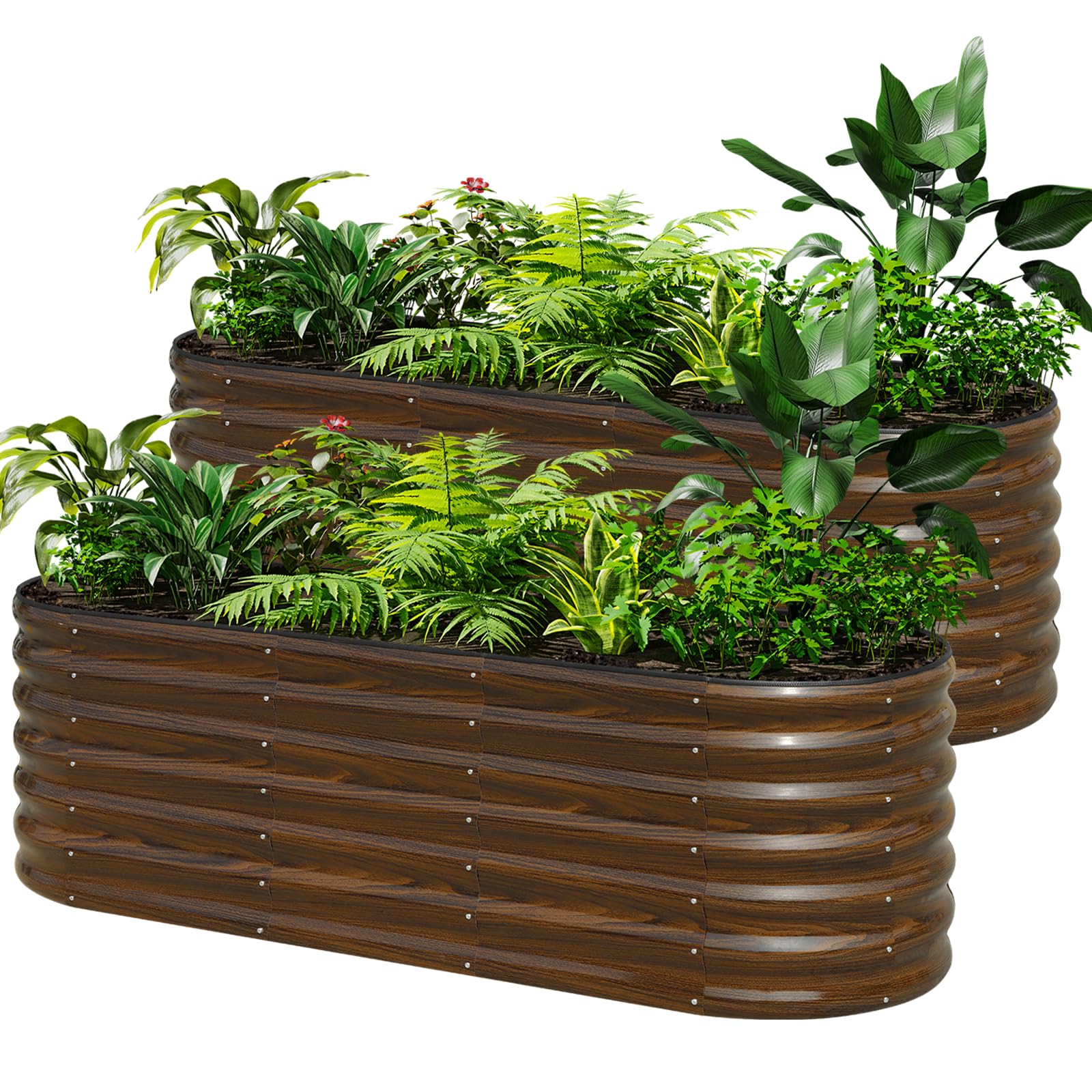 SnugNiture 2-Pack Galvanized Steel Raised Garden Bed Kit - 6x2x2 ft Metal Planter Boxes for Vegetables, Flowers, Herbs | Easy Assembly, Open Bottom Design, Brown