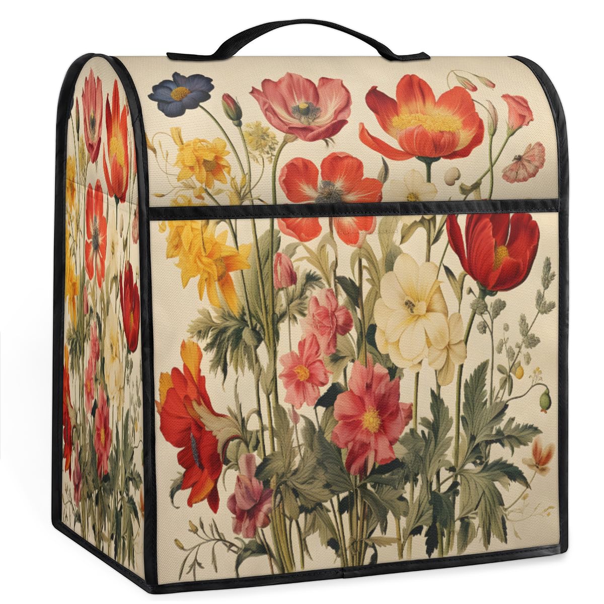 Coffee Maker Cover Retro Flower Kitchen Appliance Covers Small Appliance Covers Blender Cover Juicer Cover Dust Covers for Kitchen Appliances with Top Handle and Pockets,Washable,C385