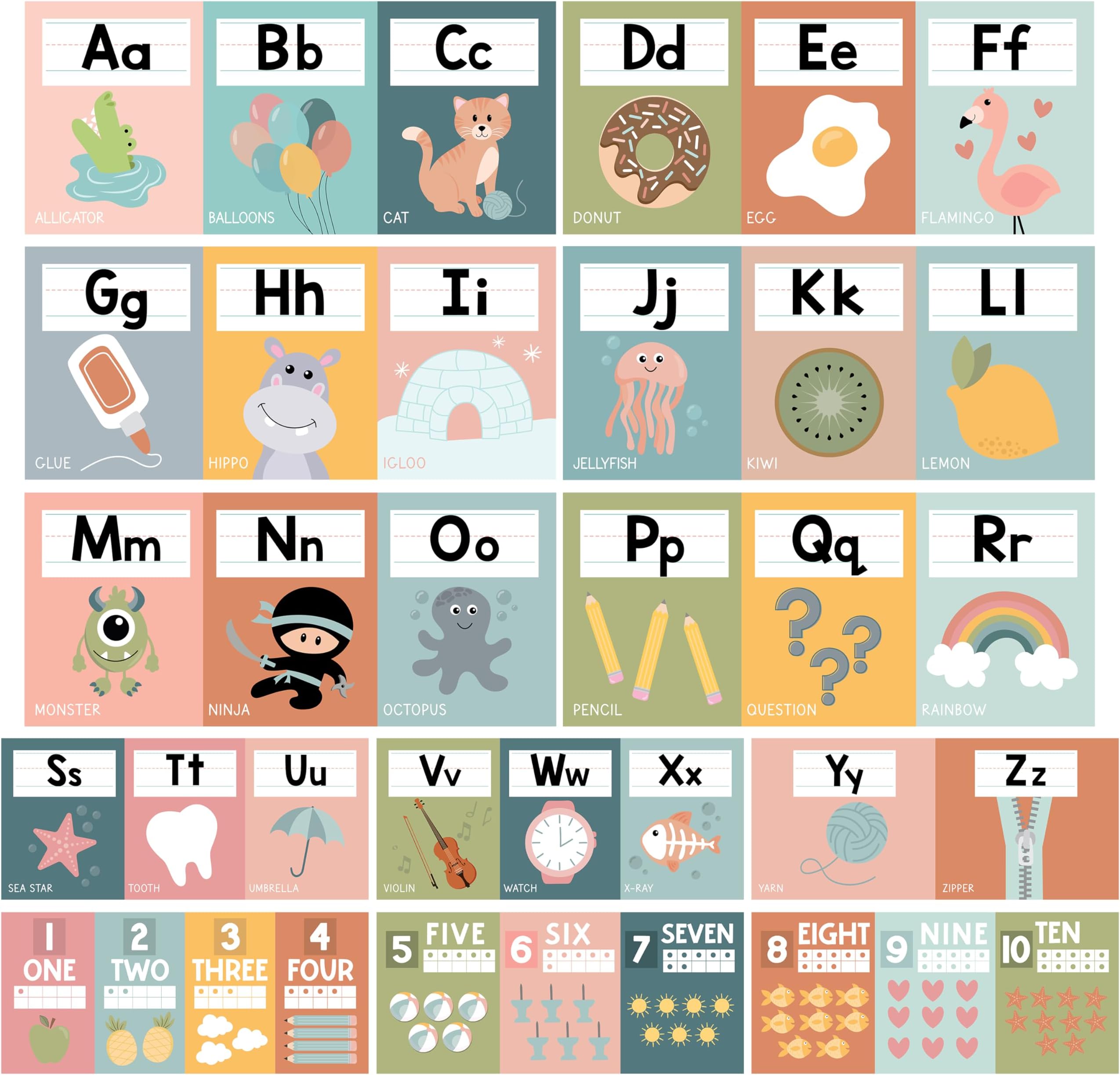 Hadley Designs Alphabet for Classroom Wall Decor - ABC Posters for Classroom Wall Chart Preschool & Kindergarten, ABC Letters & Number Line Elementary, Alphabet Cards, Boho Classroom Decor