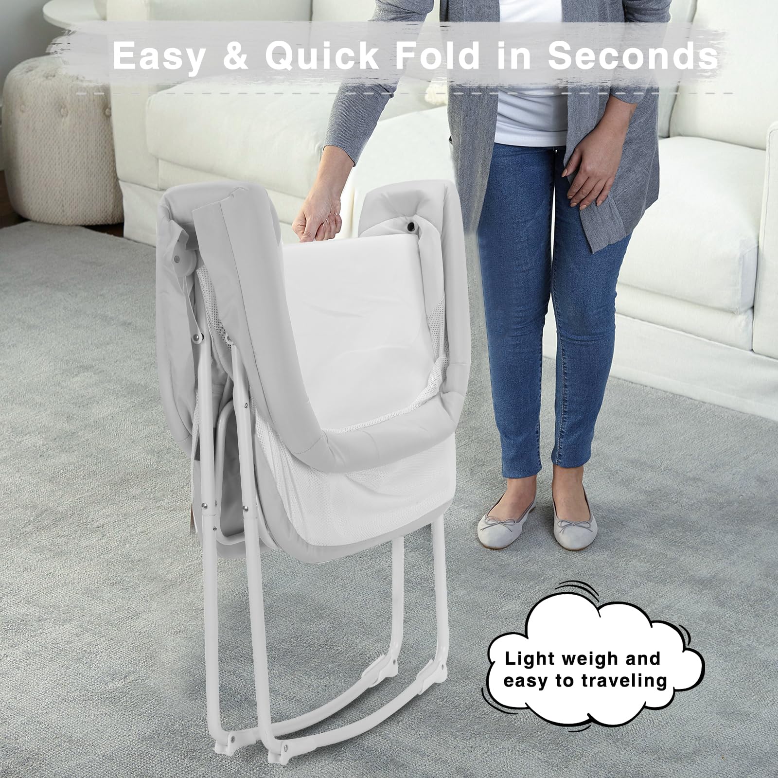 UBRAVOO Babybett, 2-in-1-Babybetten und Babywiegen, Einfach Zusammenklappbares Reisebett mit Matratze Inklusive, Multifunktionales Stubenwagen Baby für Neugeborene-Grau