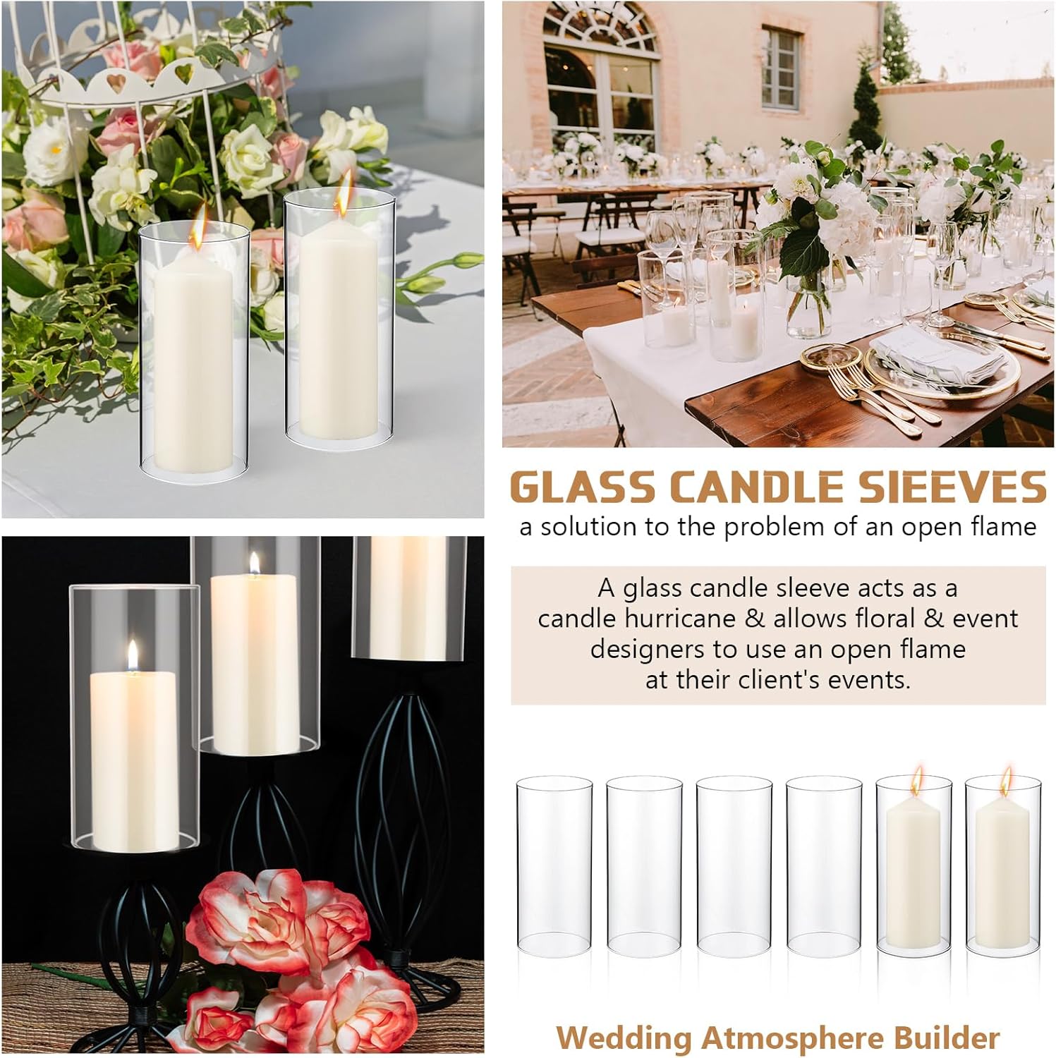 Yaomiao 6 Pcs Hurricane Glass Candle Holders Sleeve Open Ended Glass Bottomless Candle Cover Cylinder Hurricane Clear Chimney Shade Tube Cover for Baby Shower Wedding Party(2.95 x 6 Inch) - Image 4