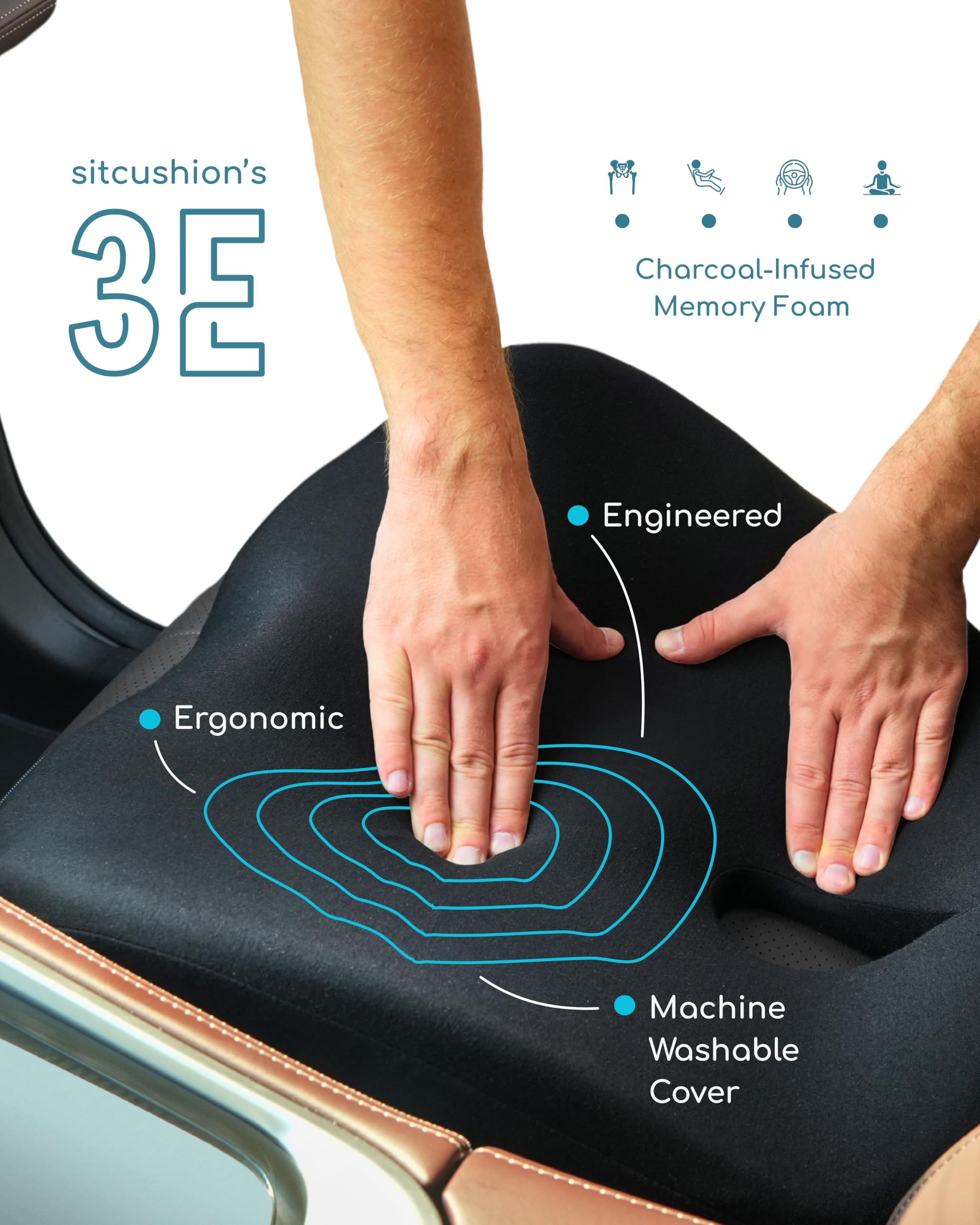 SitCushion Car Seat Cushion for Long Driving Extra Large Memory Foam Seat Cushion for Sciatica Pain Relief Car — view 4