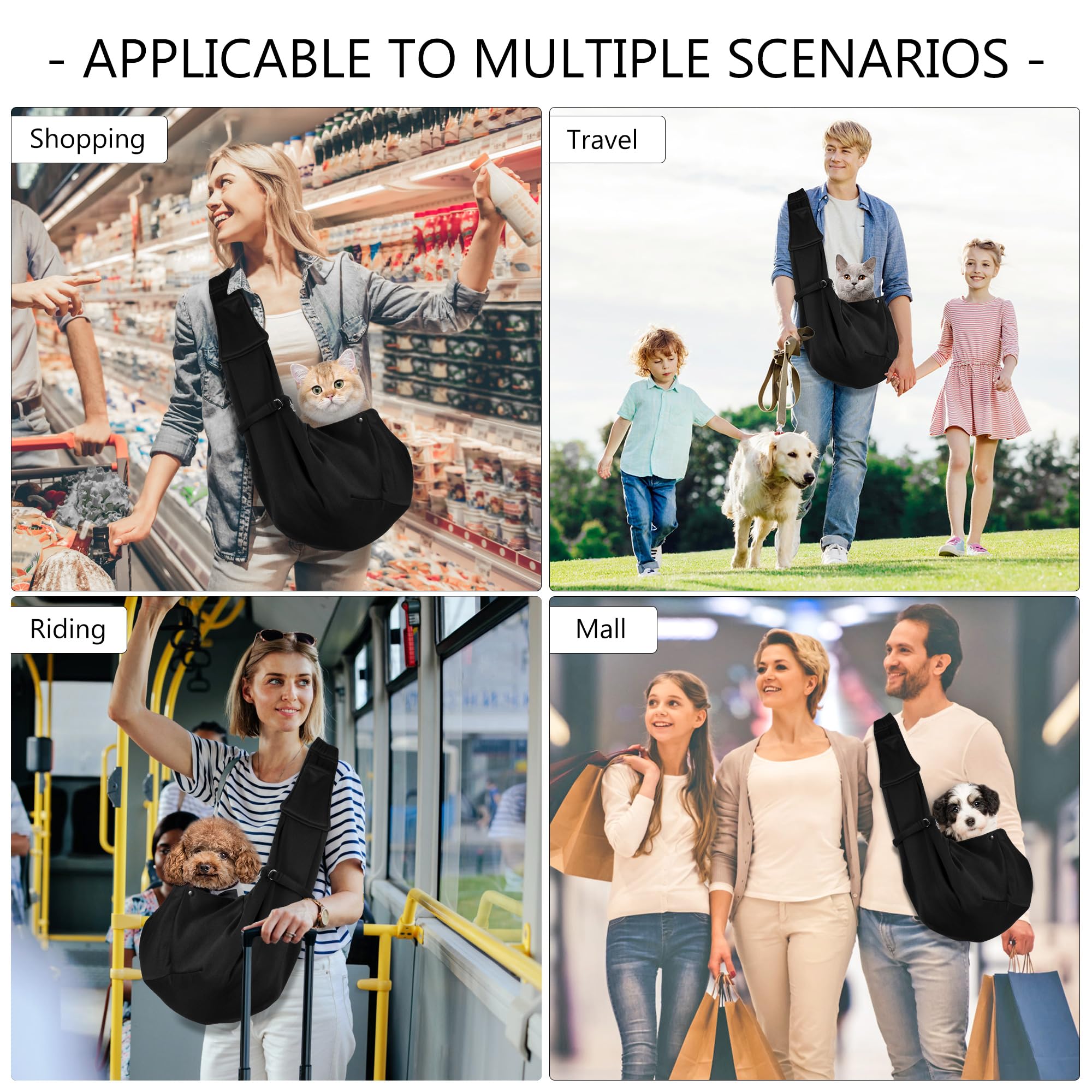 Bandolera para Perro Ajustable Bolso para Mascotas Transpirable Manos Libres Transportador de Cachorros para Perros Gatos Pequeño y Medianos Negro