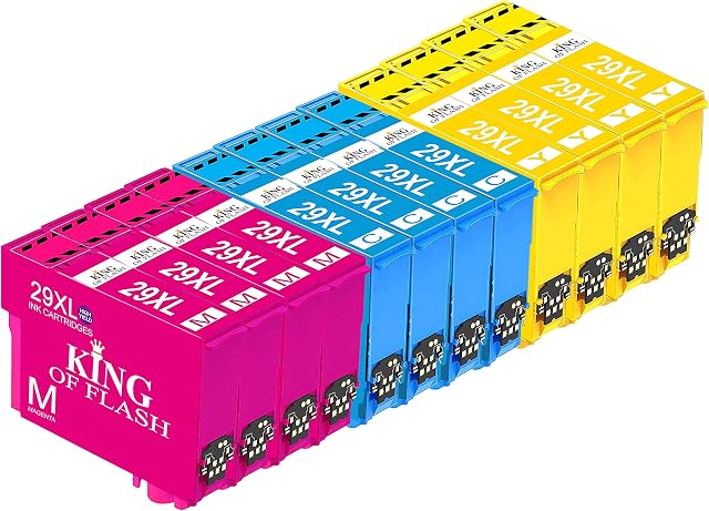 KING OF FLASH Compatible 29XL Ink Cartridges For Epson Expression Home XP-235, XP-245, XP-332, XP-335, XP-342, XP-432, XP-435, XP-442, XP-445, XP-247, XP-345, XP-455, XP-352-4 Cyan 4 Magenta 4 Yellow