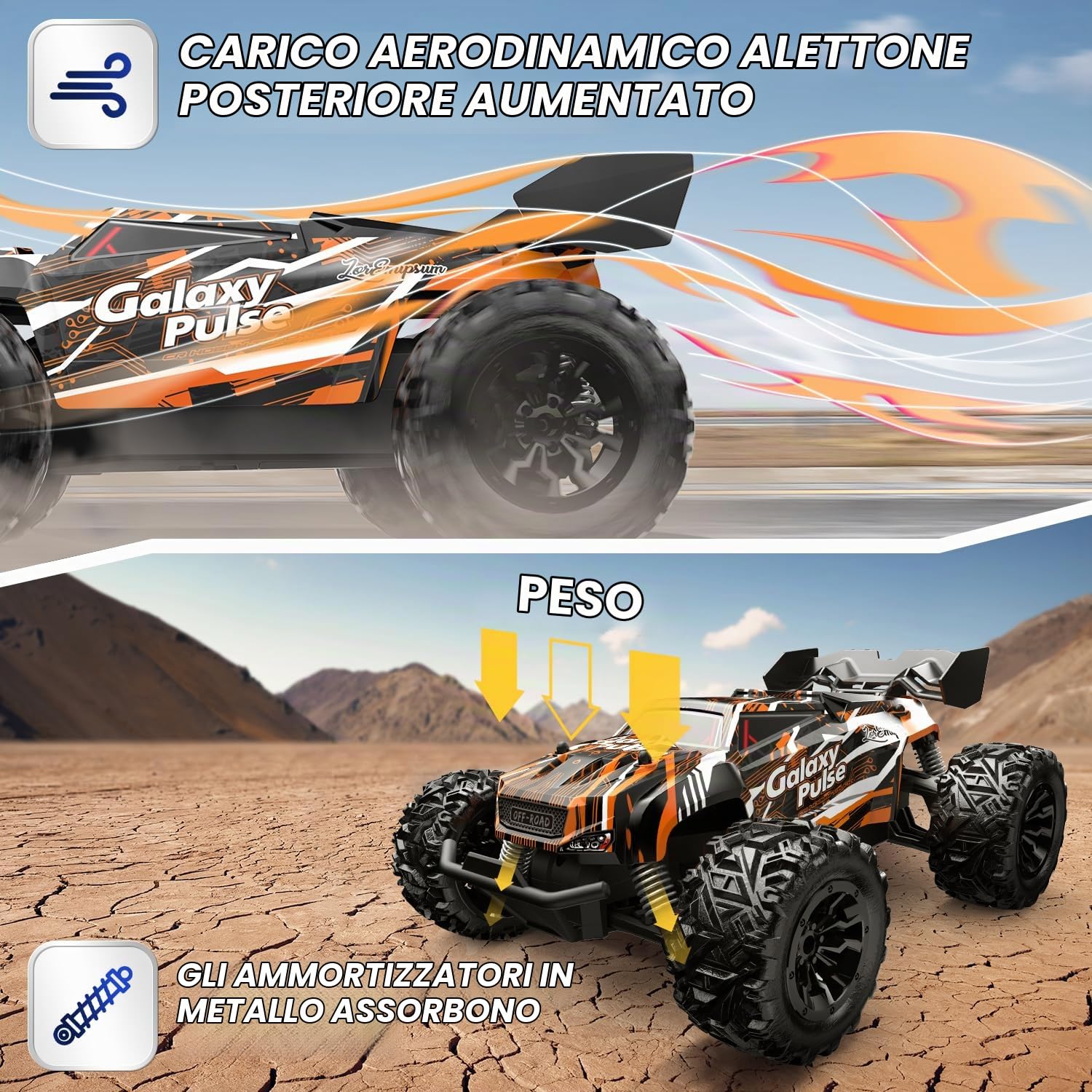 DEERC Auto telecomandata, auto radiocomandata, 2,4 GHz, con 2 batterie ricaricabili per 40 minuti di riproduzione, All Terrain Off-Road Monster Truck giocattolo per ragazzi bambini a partire dagli 8