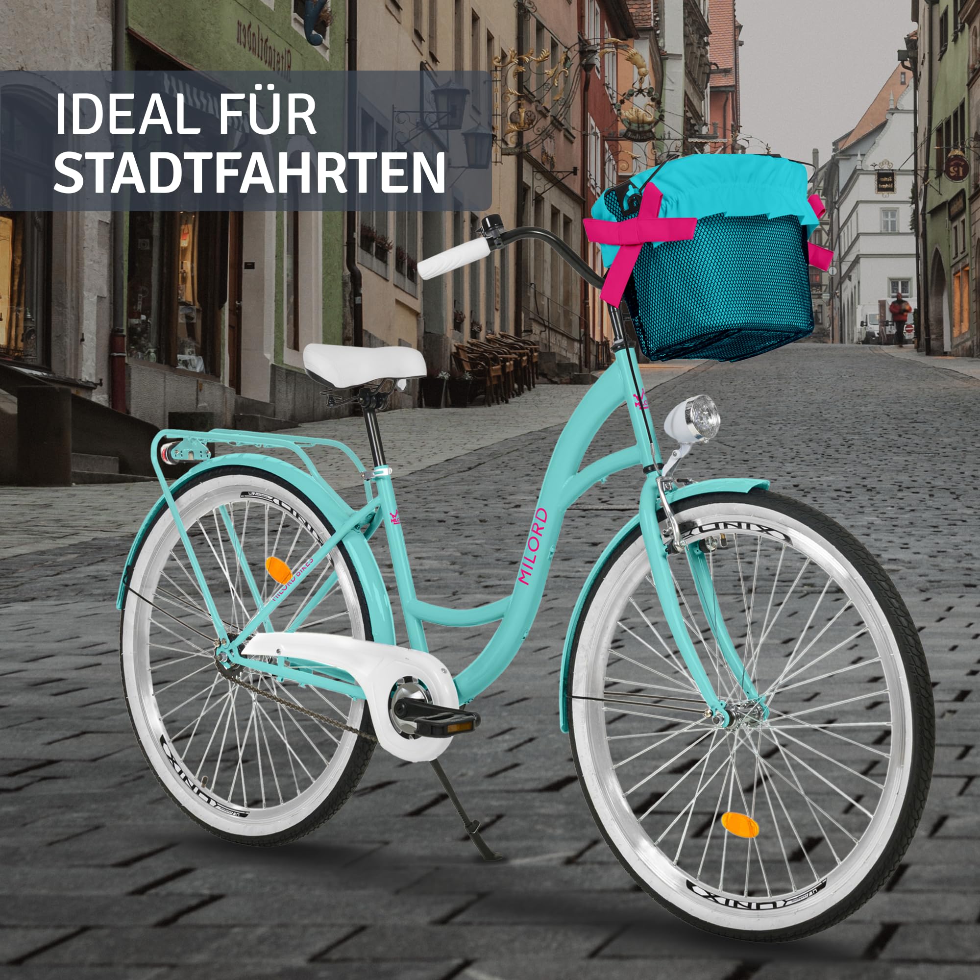 Komfort Fahrrad Citybike Mit Korb Vintage Damenfahrrad Hollandrad, 26 Zoll, Blau, 1-Gang Sport & Freizeit