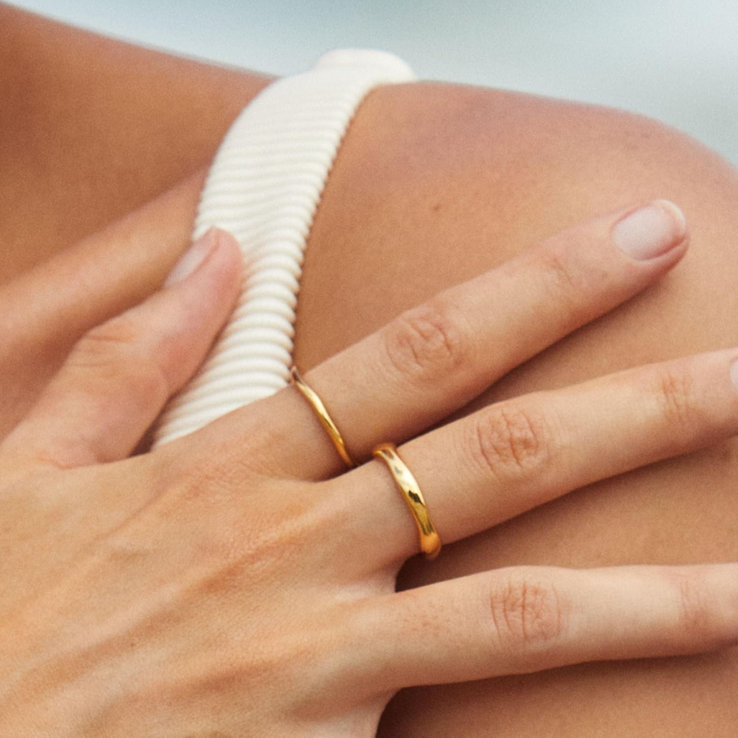 Gold Rings for Women Non Tarnish, Waterproof Chunky 14K Gold Plated Stackable Rings Trendy Statement Pinky Thumb Rings Engagement Eternity Wedding Band Ring Stacking Gold Jewelry Size 3 4 5 6 7 8 9 10 11 - Image 6