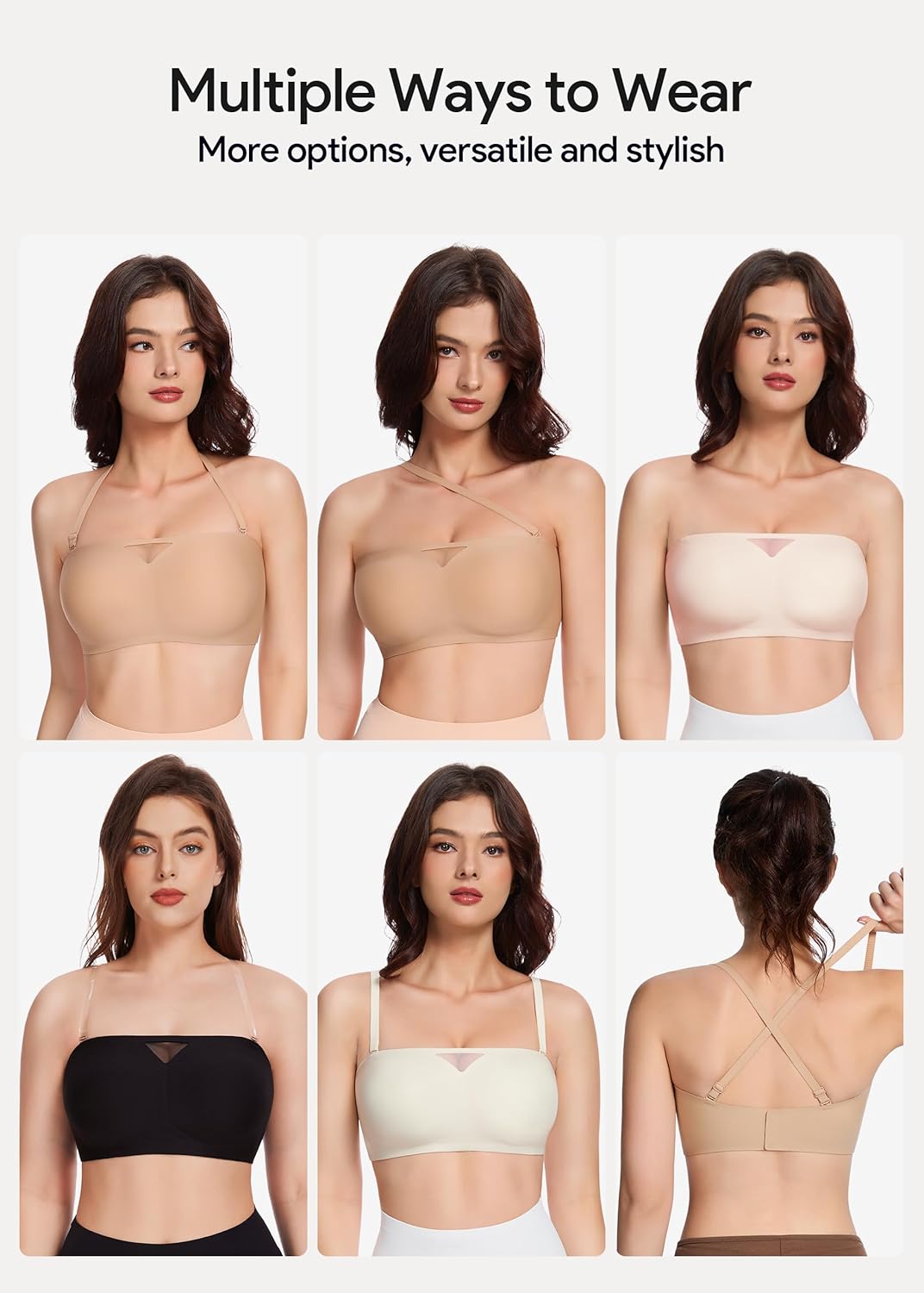 HBselect Strapless Bras for Women Seamless Non-Slip Silicone Padded Bandeau Bra Comfort Wireless Tube Top Bralette - Image 6