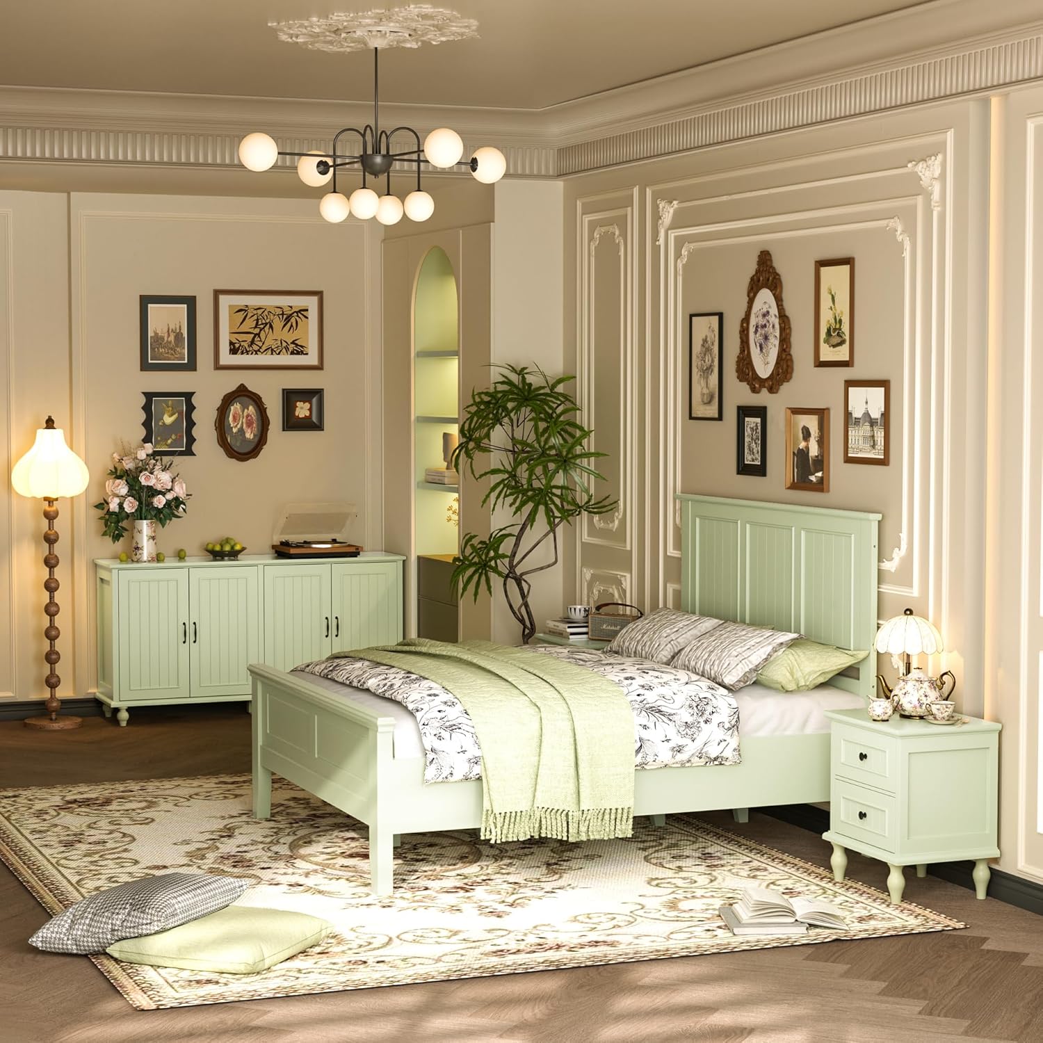 Scurrty Antique Style Wood Headboard Queen Size, Modern Headboard with Vintage Wood Frame, Bedroom Furniture (Green)