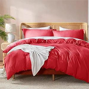 Nestl Red California King Duvet Cover Sets - Soft Double Brushed Cal King Duvet Cover, 3 Piece, with Button Closure, 1 Duvet Cover 104x98 inches and 2 Pillow Shams
